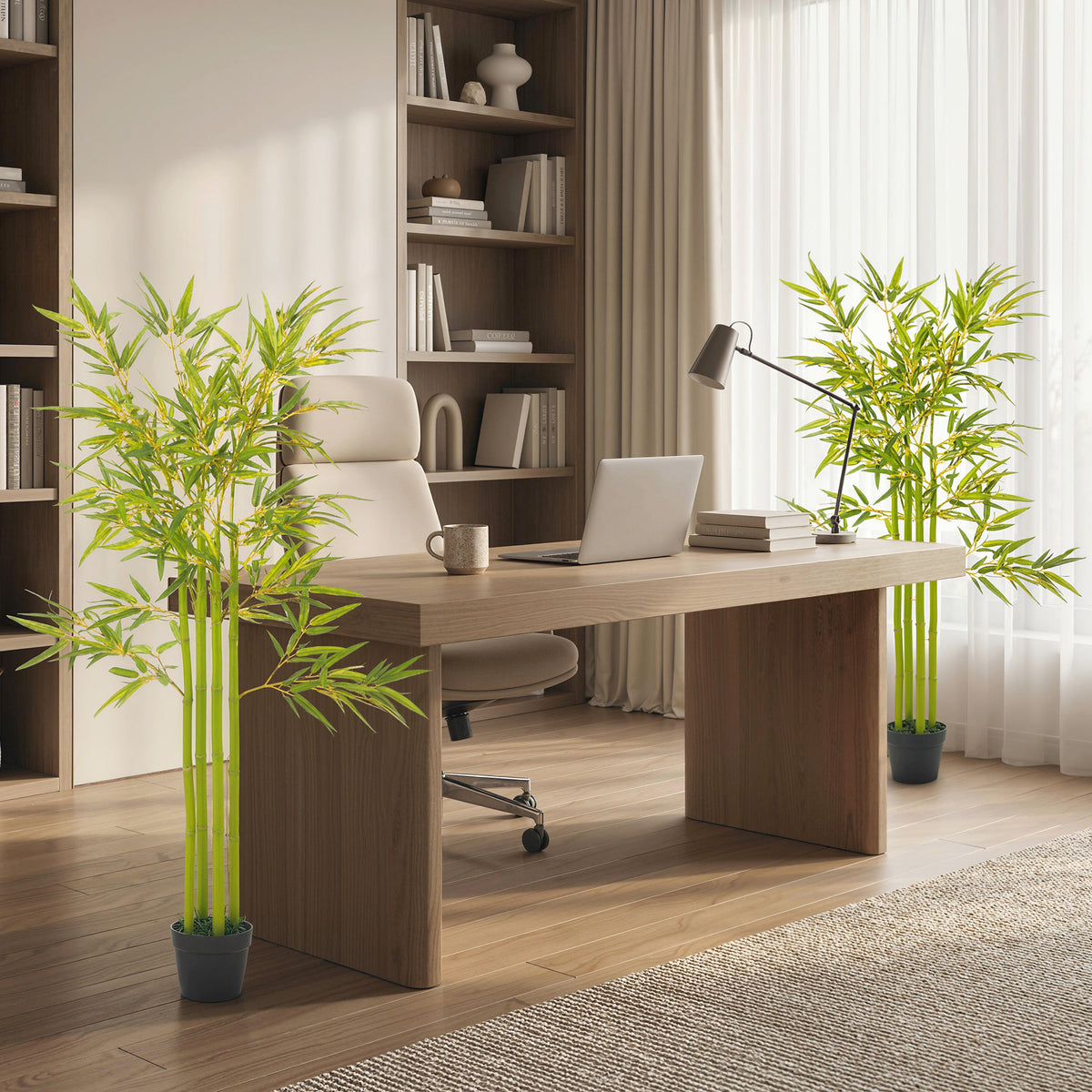 4FT Artificial Bamboo Tree Set of 2, Faux Decorative Plant in Nursery Pot for Indoor Decor-Artificial Trees-DECOROLALA