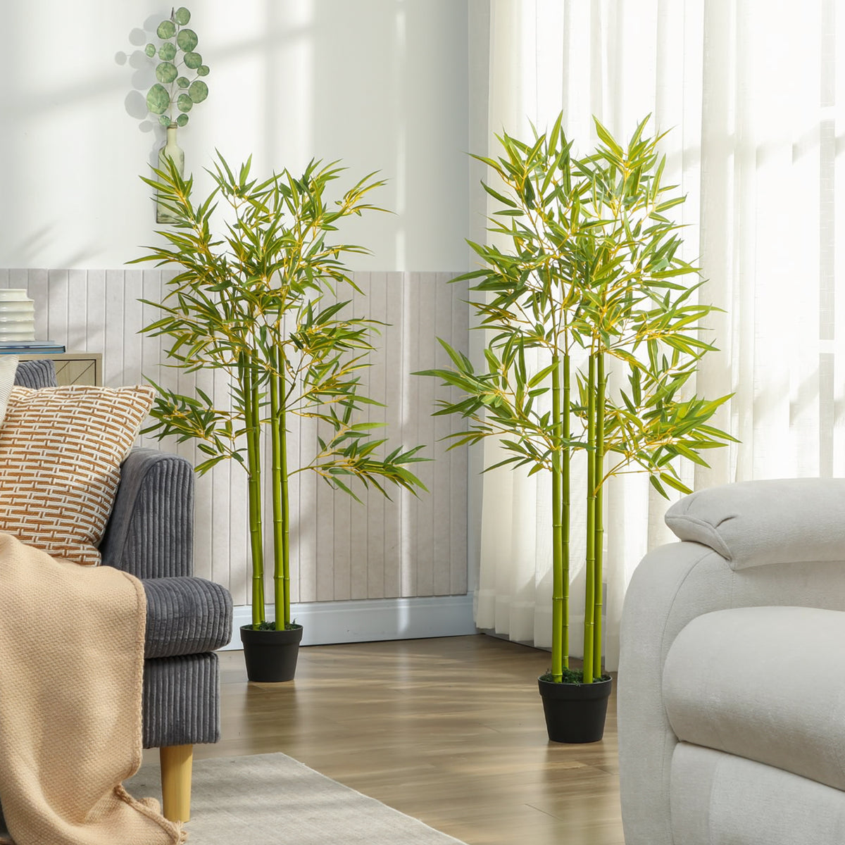 4FT Artificial Bamboo Tree Set of 2, Faux Decorative Plant in Nursery Pot for Indoor Decor-Artificial Trees-DECOROLALA