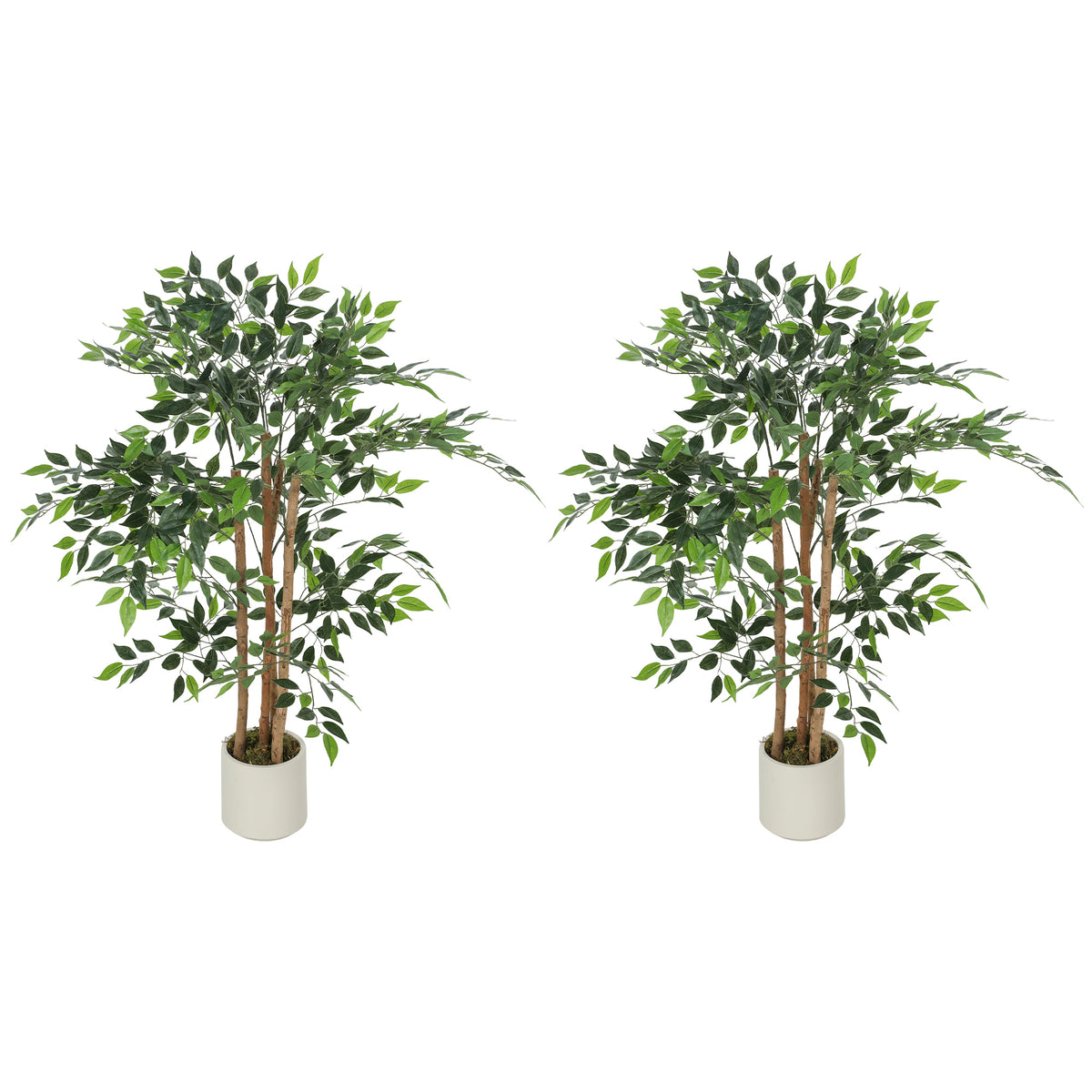 4FT Artificial Banyan Tree Set of 2, Fake Potted Tree with Solid Wood Trunk and Pot for Indoor-Artificial Trees-DECOROLALA