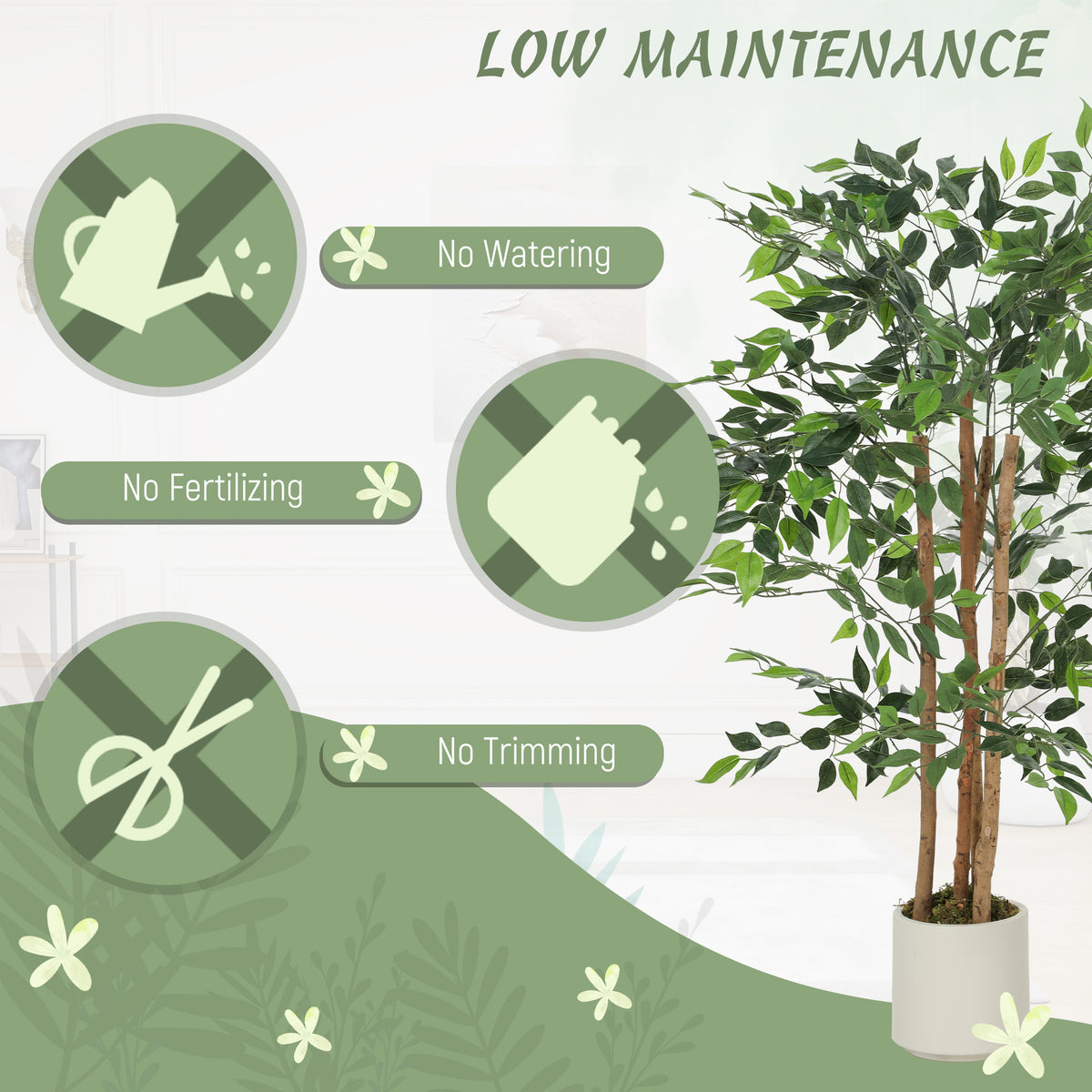 4FT Artificial Banyan Tree Set of 2, Fake Potted Tree with Solid Wood Trunk and Pot for Indoor-Artificial Trees-DECOROLALA