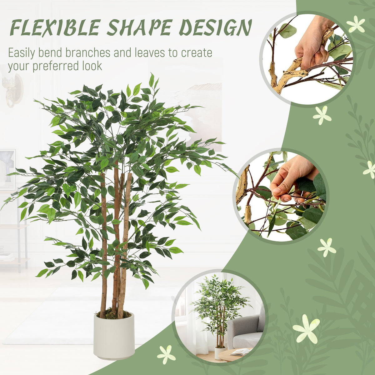 4FT Artificial Banyan Tree Set of 2, Fake Potted Tree with Solid Wood Trunk and Pot for Indoor-Artificial Trees-DECOROLALA