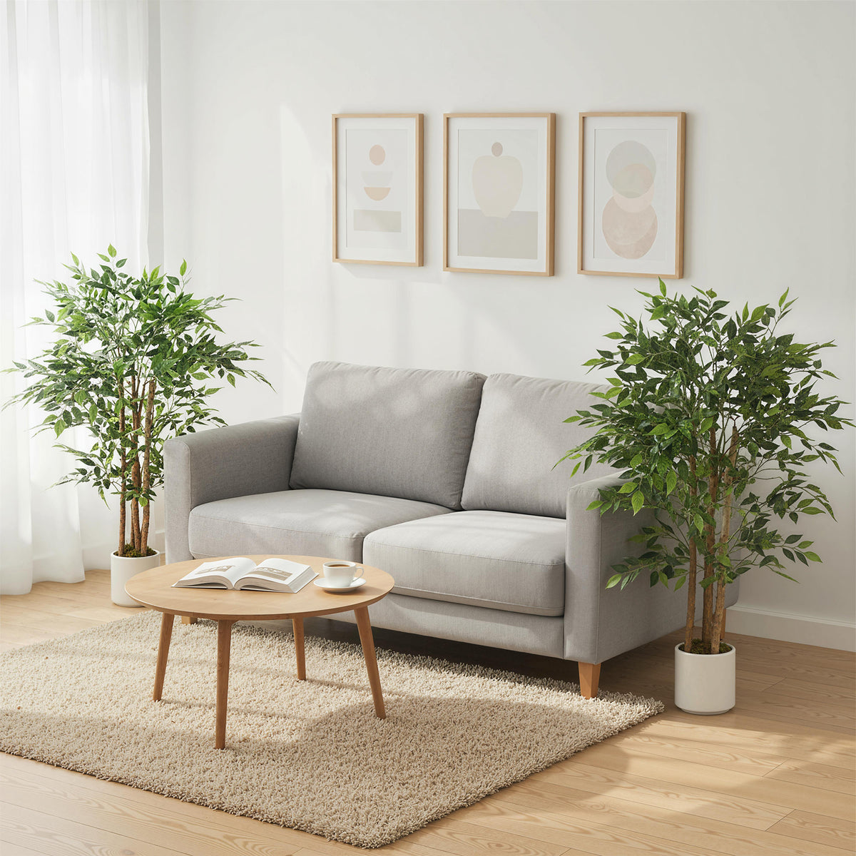 4FT Artificial Banyan Tree Set of 2, Fake Potted Tree with Solid Wood Trunk and Pot for Indoor-Artificial Trees-DECOROLALA