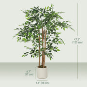 4FT Artificial Banyan Tree Set of 2, Fake Potted Tree with Solid Wood Trunk and Pot for Indoor-Artificial Trees-DECOROLALA