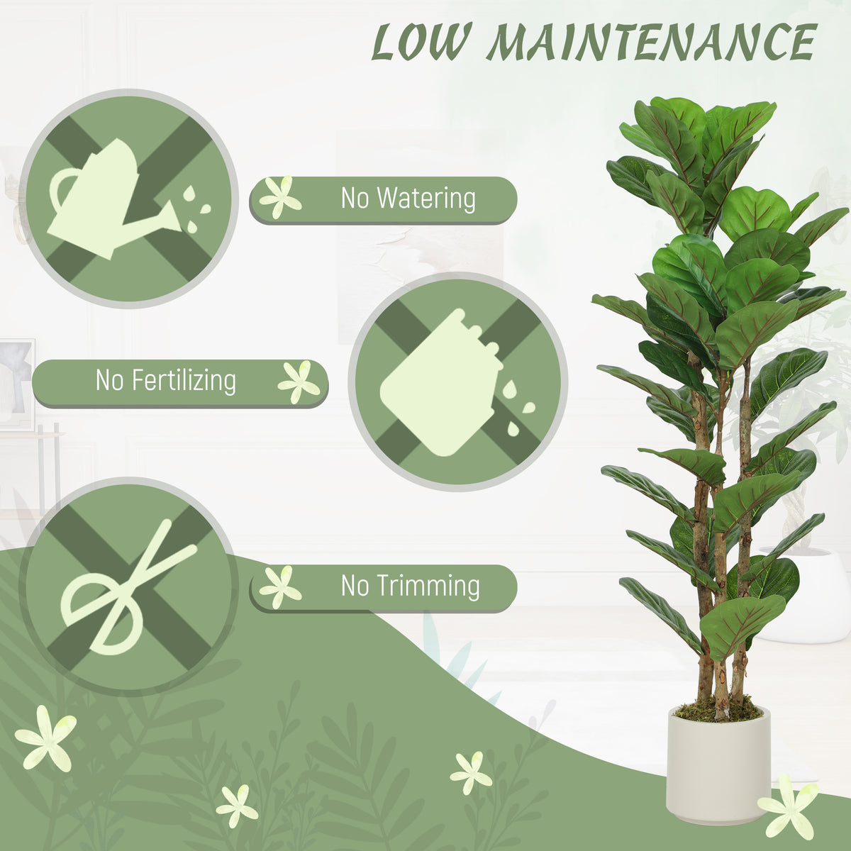 4FT Artificial Fiddle Leaf Fig Tree, Fake Potted Tree with Solid Wood Trunks and Lifelike Leaves for Indoor Decor, Green-Artificial Trees-DECOROLALA