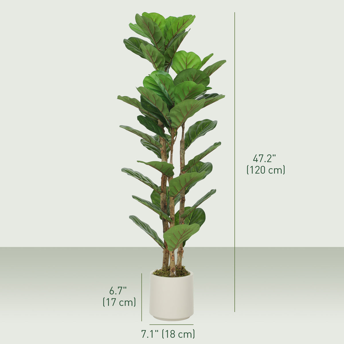 4FT Artificial Fiddle Leaf Fig Tree Set of 2, Fake Potted Tree with Solid Wood Trunks for Indoor Decor, Green-Artificial Trees-DECOROLALA