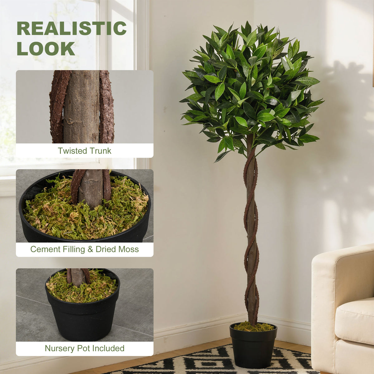 4FT Artificial Laurel Tree Set of 2, Lifelike Fake Plant with 564 Leaves, Potted Fake Plant for Home Office Decor, Green-Artificial Trees-DECOROLALA