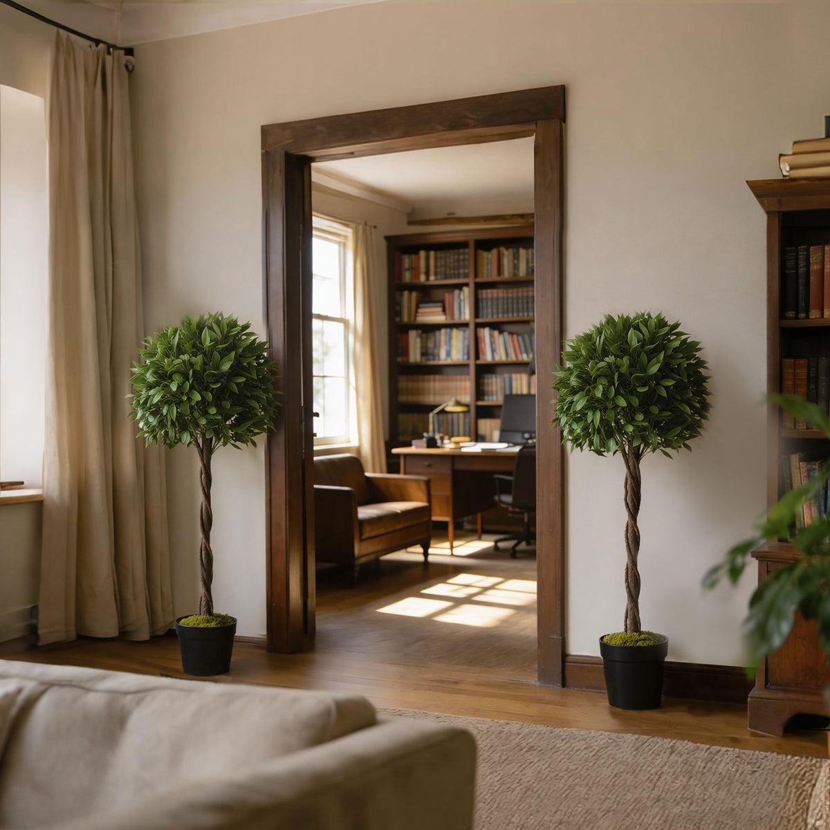 4FT Artificial Laurel Tree Set of 2, Lifelike Fake Plant with 564 Leaves, Potted Fake Plant for Home Office Decor, Green-Artificial Trees-DECOROLALA