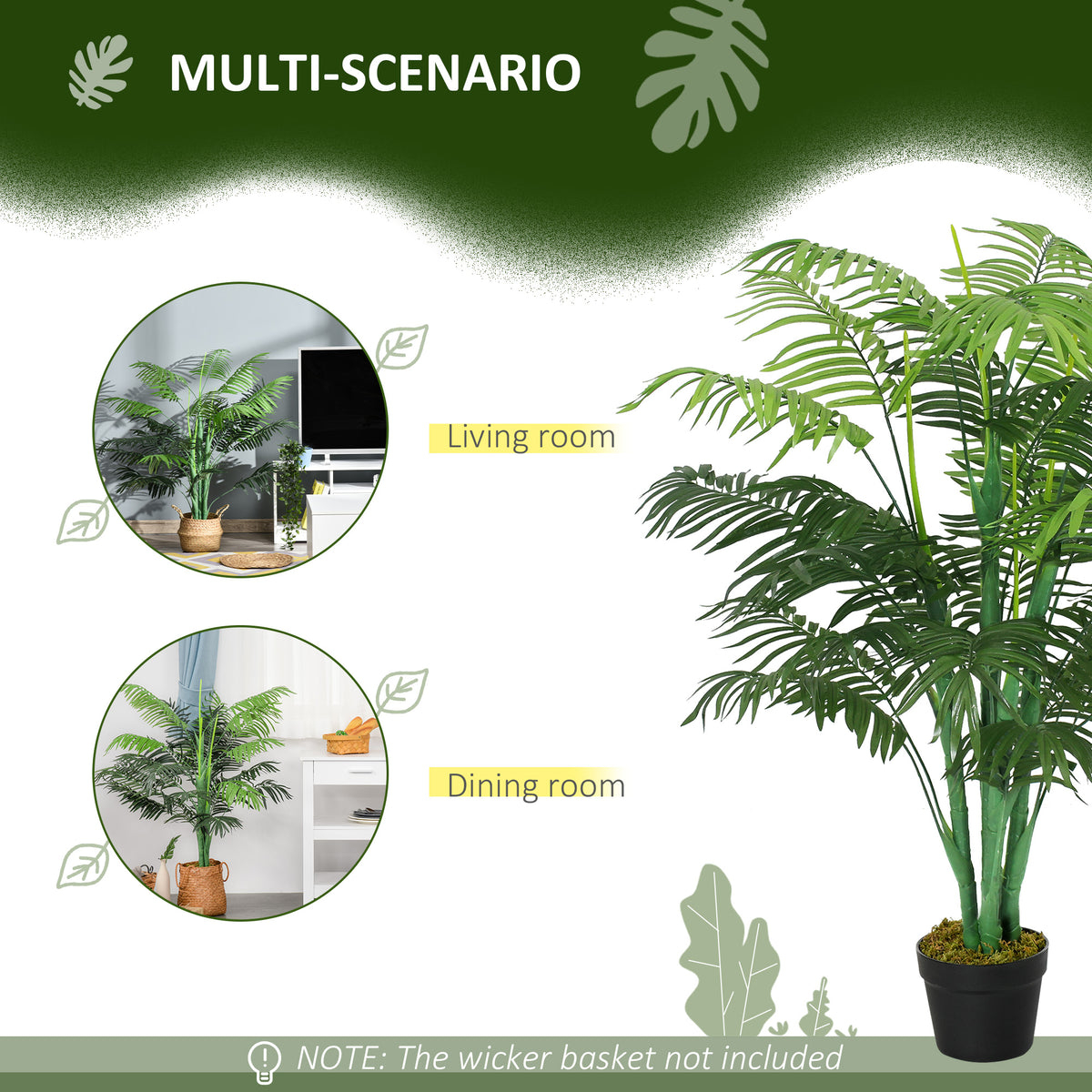 4FT Artificial Palm Tree, Fake Tropical Tree with Lifelike Leaves, Faux Plant in Pot for Indoor Decoration, Green-Artificial Trees-DECOROLALA
