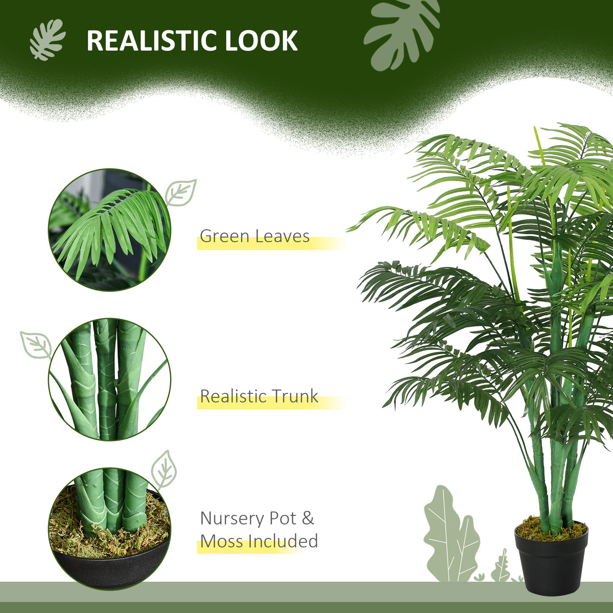 4FT Artificial Palm Tree, Fake Tropical Tree with Lifelike Leaves, Faux Plant in Pot for Indoor Decoration, Green-Artificial Trees-DECOROLALA