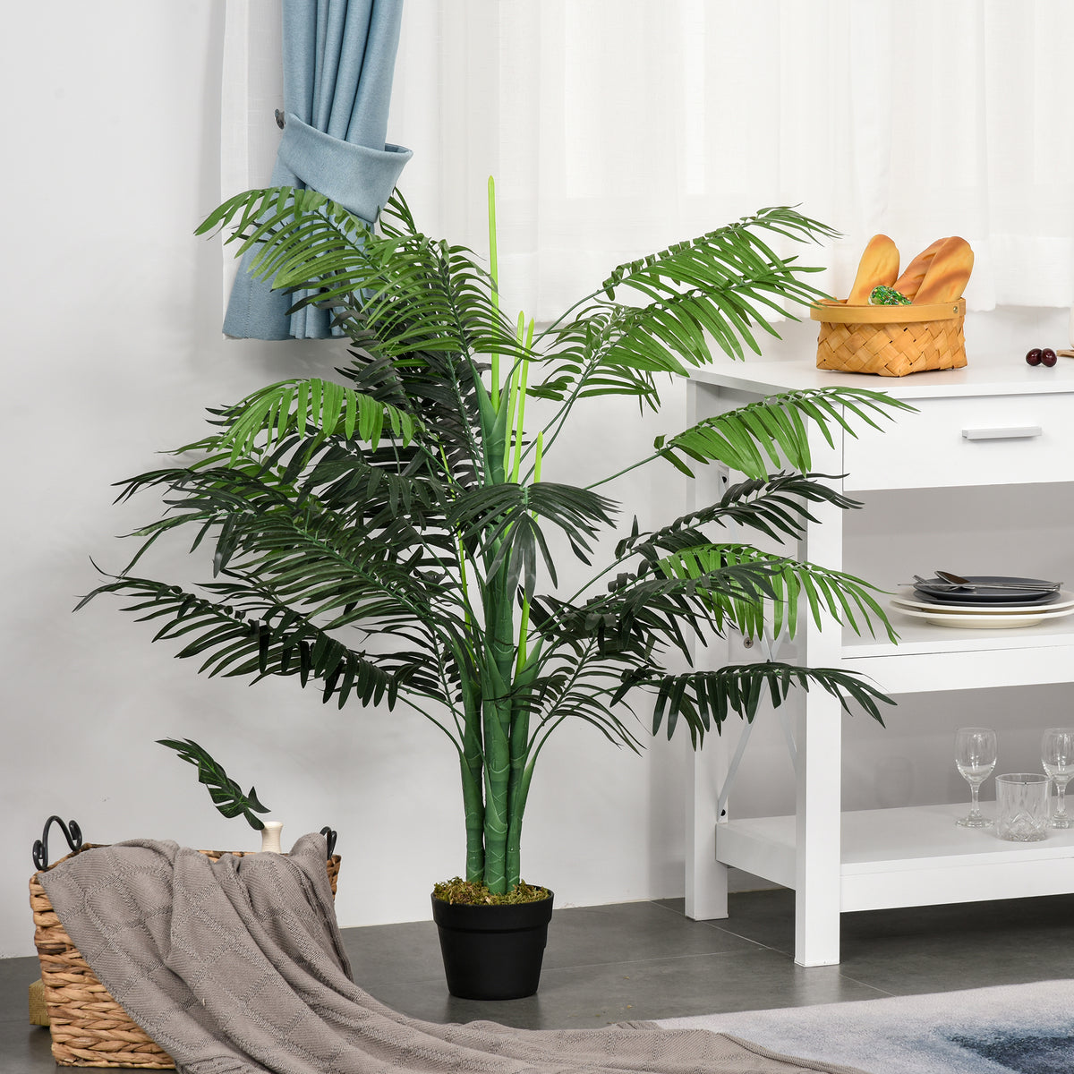 4FT Artificial Palm Tree, Fake Tropical Tree with Lifelike Leaves, Faux Plant in Pot for Indoor Decoration, Green-Artificial Trees-DECOROLALA