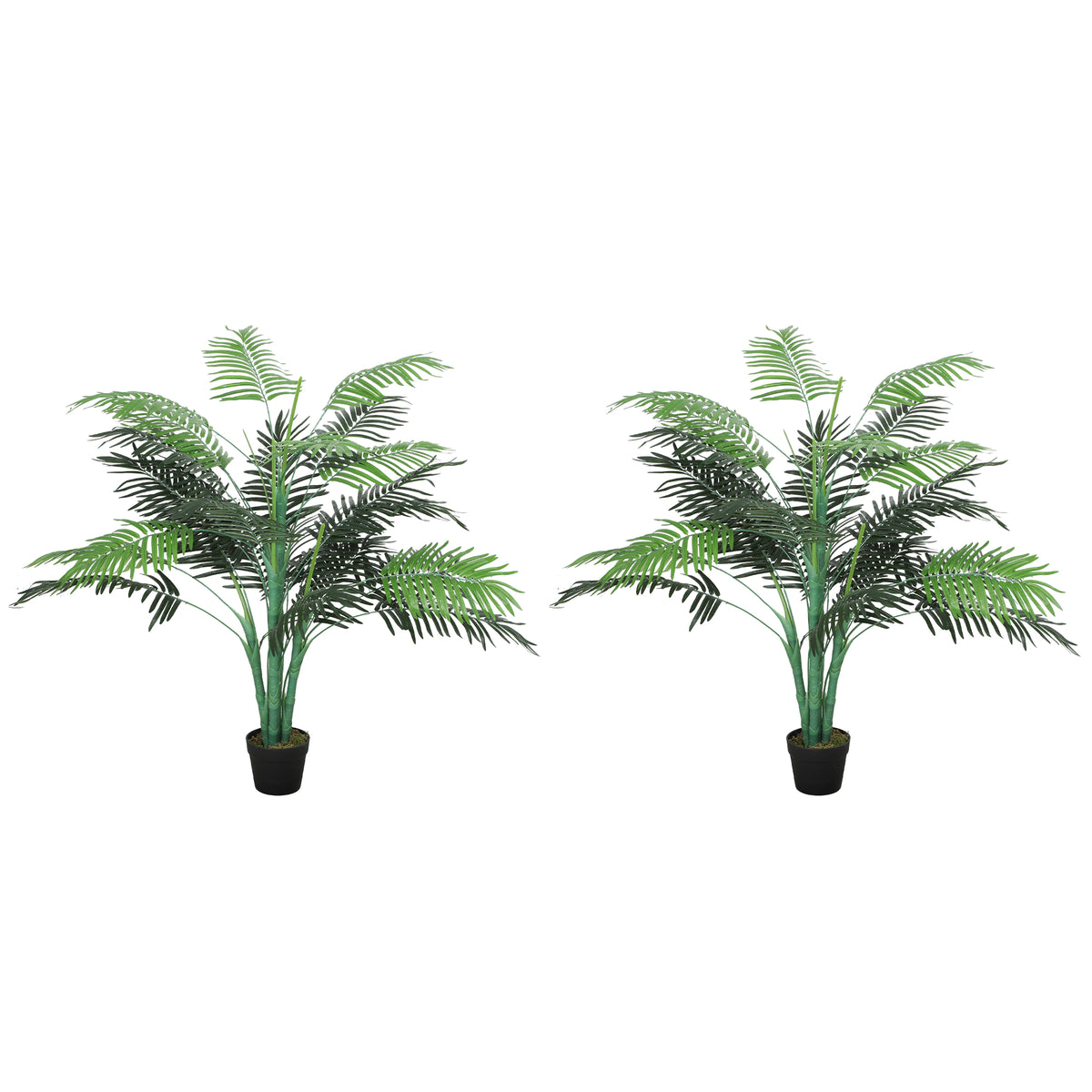 4FT Artificial Palm Tree Set of 2, Fake Tropical Tree with Lifelike Leaves, Faux Plant in Pot for Indoor Decoration, Green-Artificial Trees-DECOROLALA