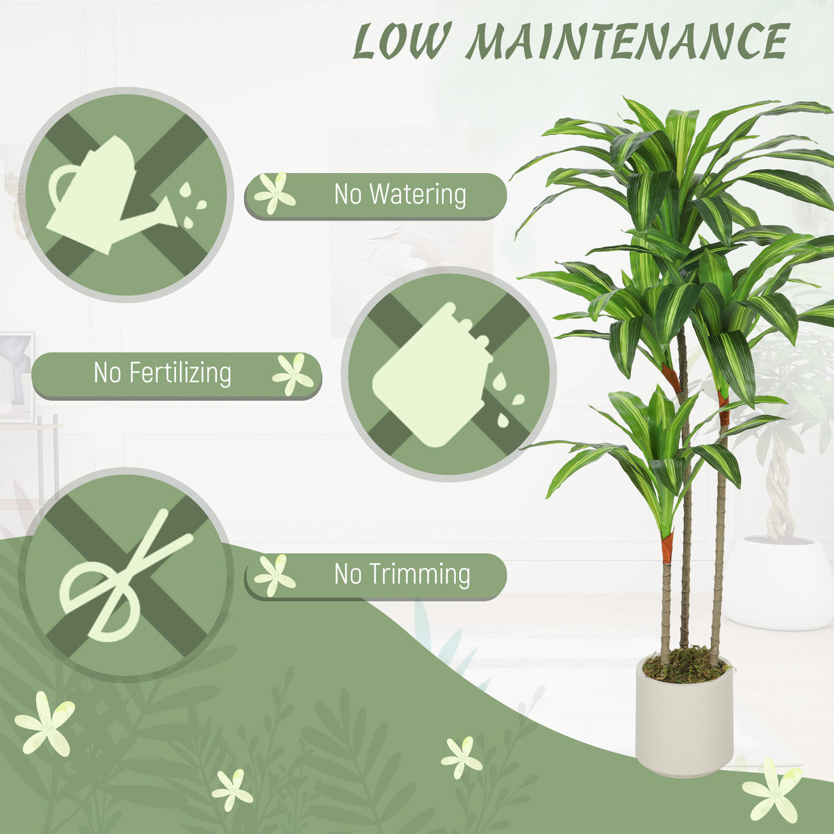 4FT Dracaena Fake Plant, Artificial Plant with Bendable Trunks for Home Office Decor, Green-Artificial Trees-DECOROLALA