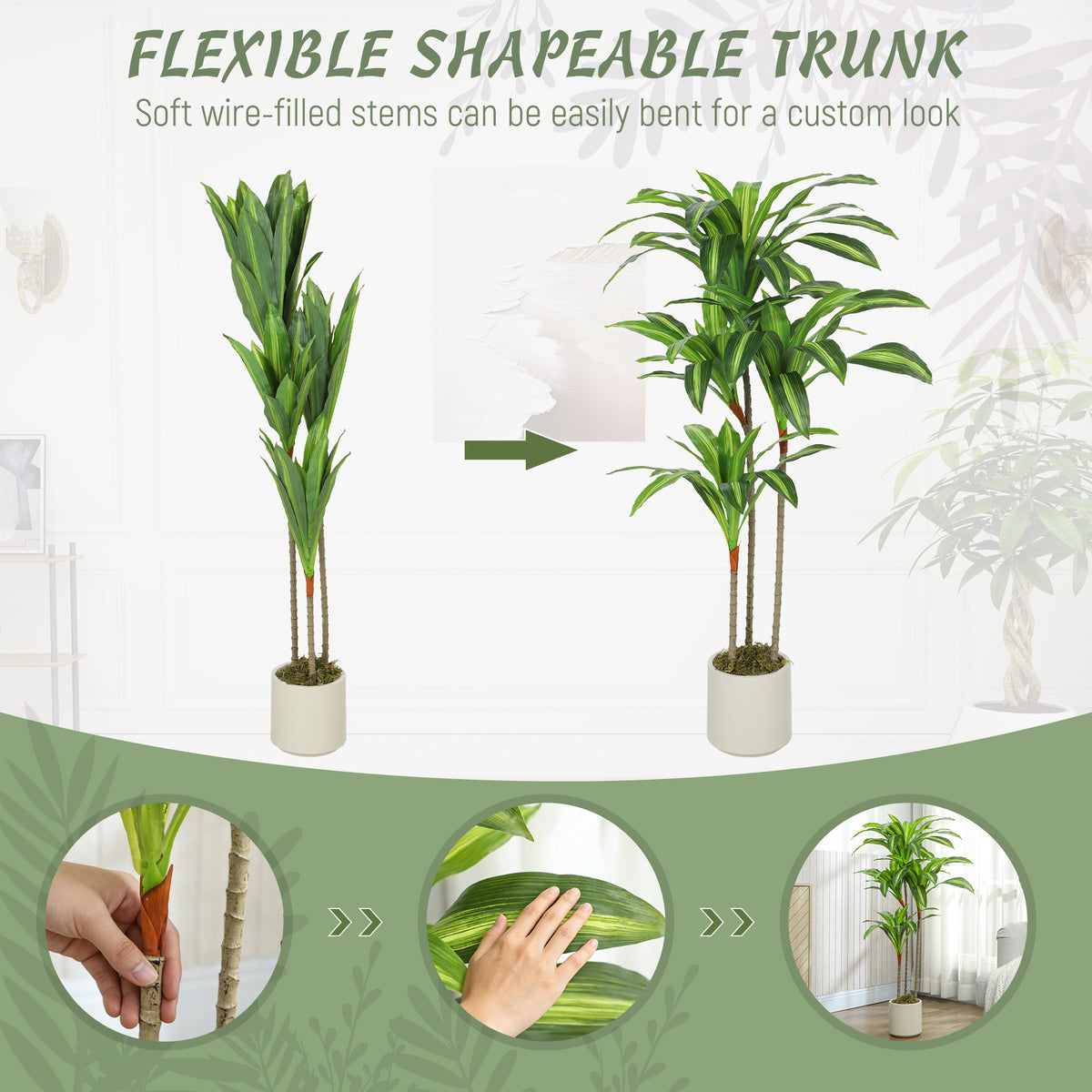 4FT Dracaena Fake Plant, Artificial Plant with Bendable Trunks for Home Office Decor, Green-Artificial Trees-DECOROLALA