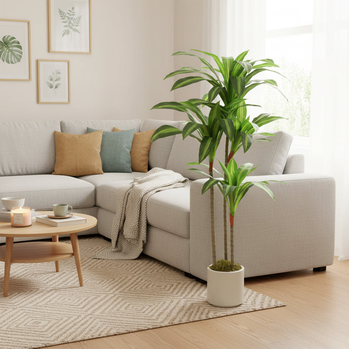 4FT Dracaena Fake Plant, Artificial Plant with Bendable Trunks for Home Office Decor, Green-Artificial Trees-DECOROLALA