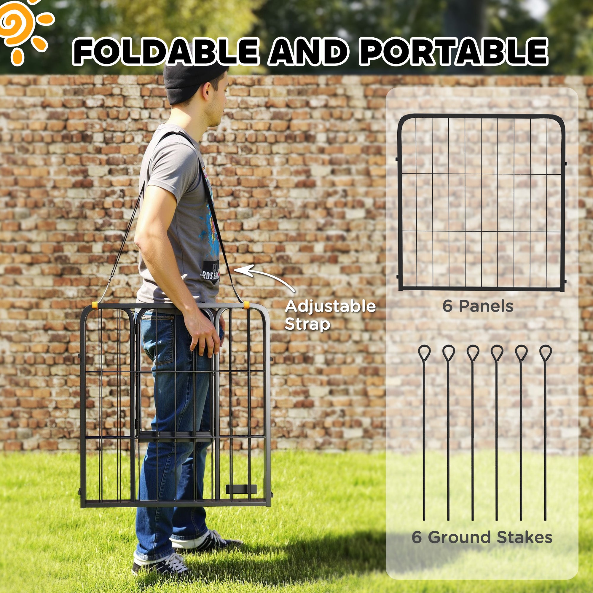 6 Panels Heavy Duty Dog Playpen Outdoor Indoor with Door & Strap, 24" Height Portable & Foldable Pet Playpen