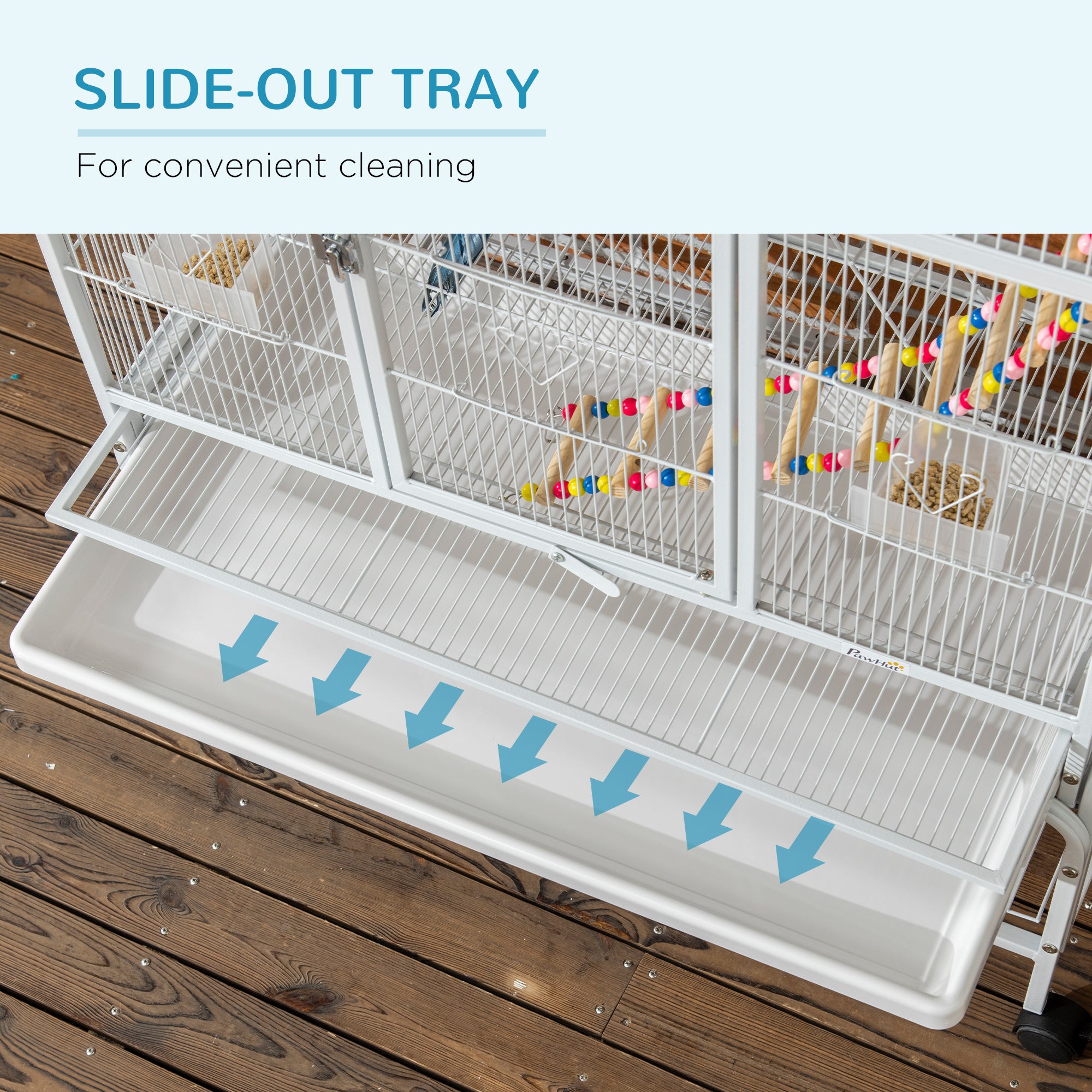 71" Bird Cage with Wheels Perches, Ramp, Storage Shelf, Toys for Canaries, Finches, Cockatiels, Parakeets, White