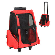 2-IN-1 Pet Luggage Box Backpack Carrier Cats Dogs w/ Handle, Rolling Wheel Red