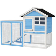 Clapier en bois pour lapin de 49 pouces avec toit incliné et enclos, bleu clair