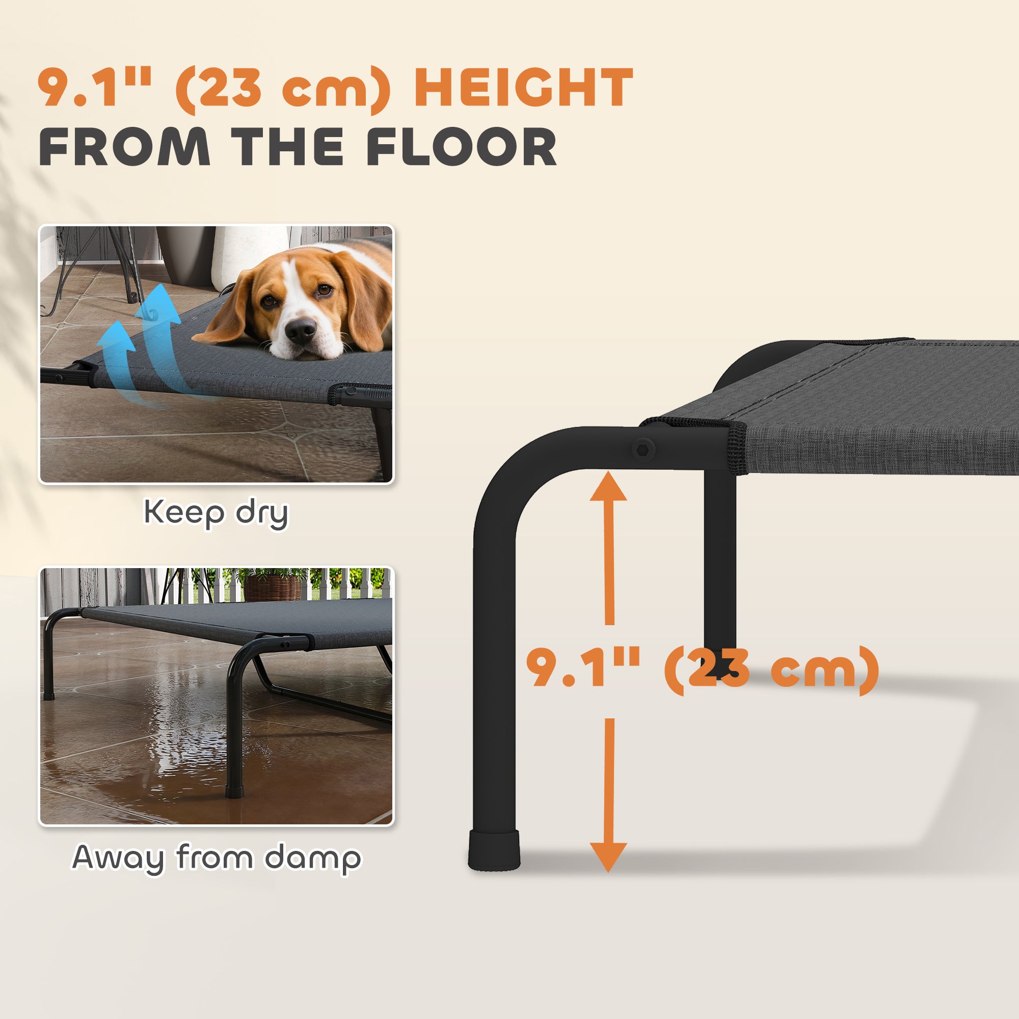 Elevated Dog Bed, Outdoor Dog Cot, Raised Dog Bed for Large Dogs with Breathable Mesh, Grey