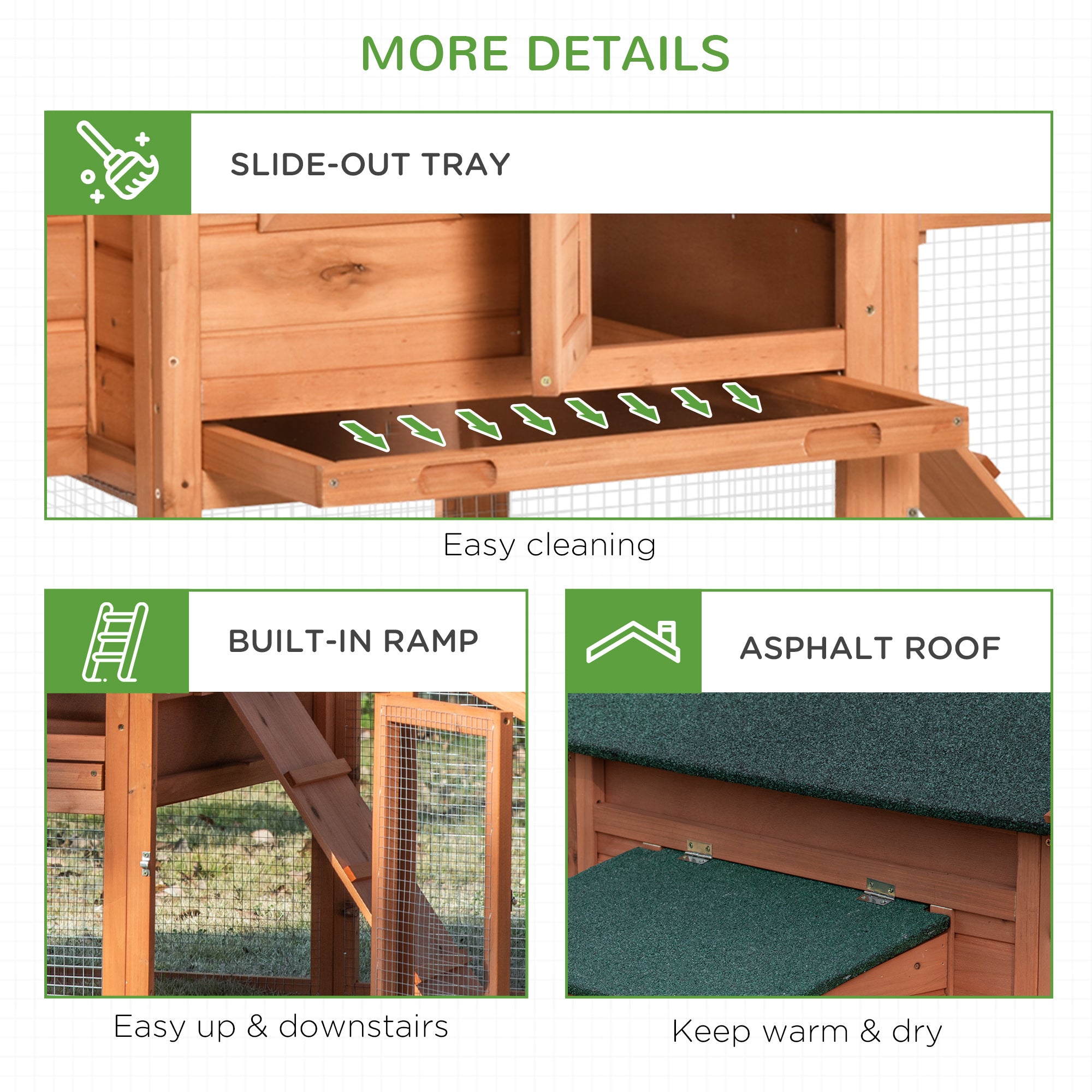 69" Chicken Coop Wooden Hen House Rabbit Hutch Poultry Cage Pen Outdoor Backyard with Outdoor Run Resting Nesting Box Removable Tray Waterproof Asphalt Roof Lockable Door Yellow and Green