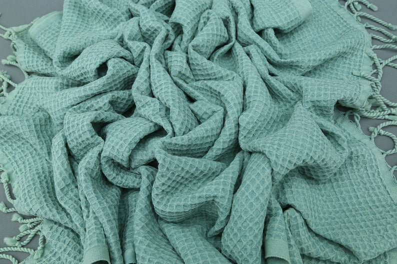 WAFFLE MINT TURKISH TOWEL-Turkish Towel-DECOROLALA