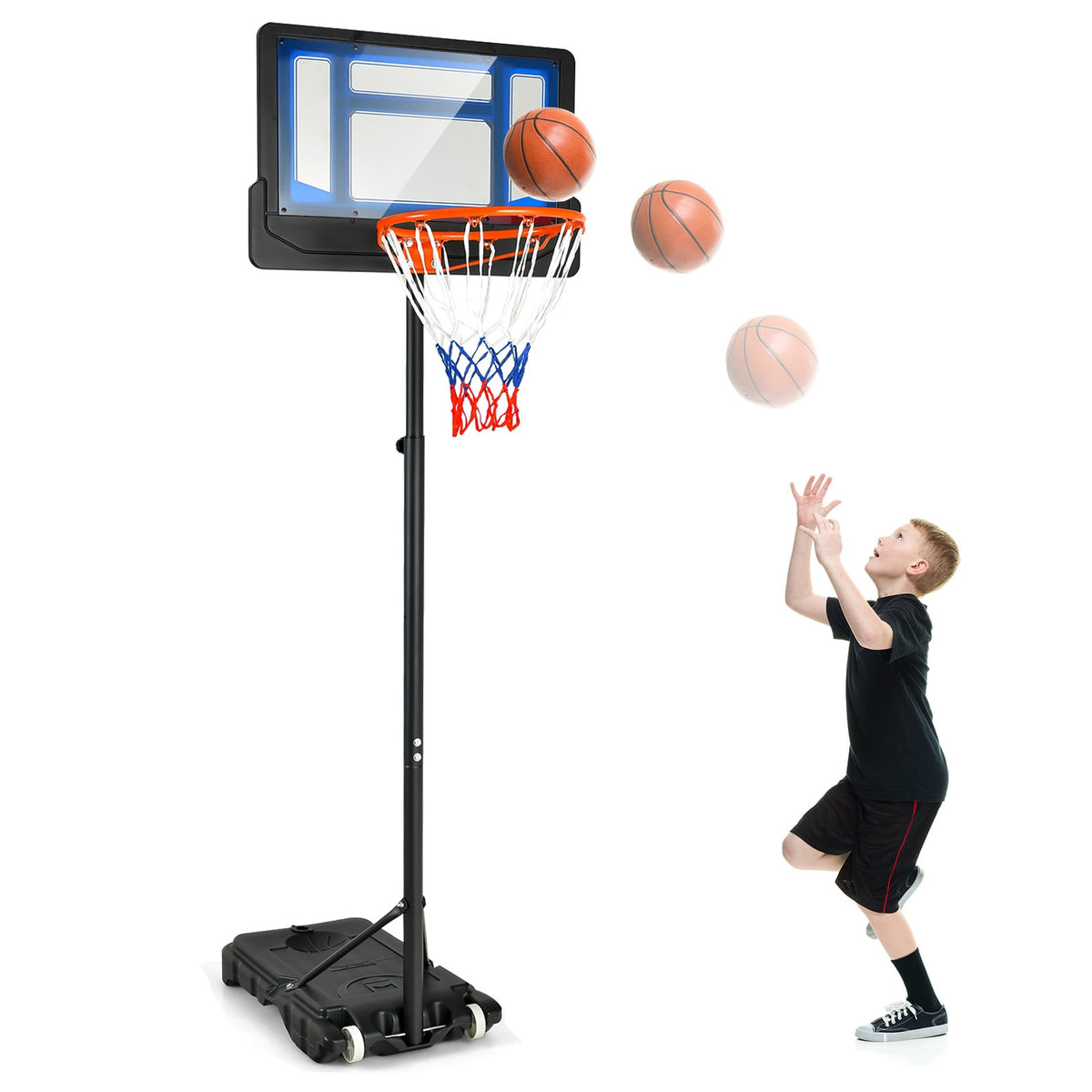 4.3-8.2 Feet Portable Basketball Hoop with Adjustable Height and Wheels-Blue-Sporting Goods-DECOROLALA