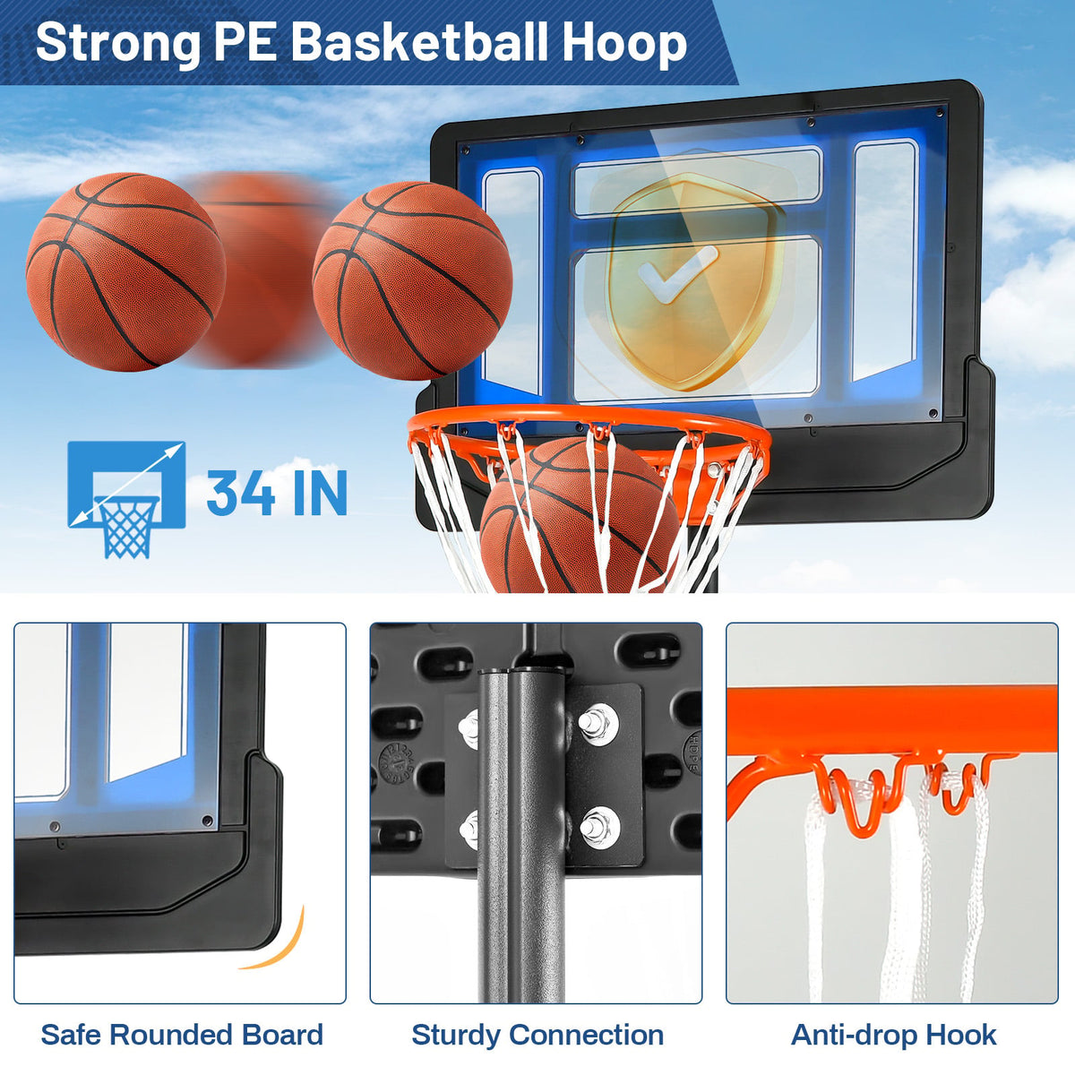 4.3-8.2 Feet Portable Basketball Hoop with Adjustable Height and Wheels-Blue-Sporting Goods-DECOROLALA