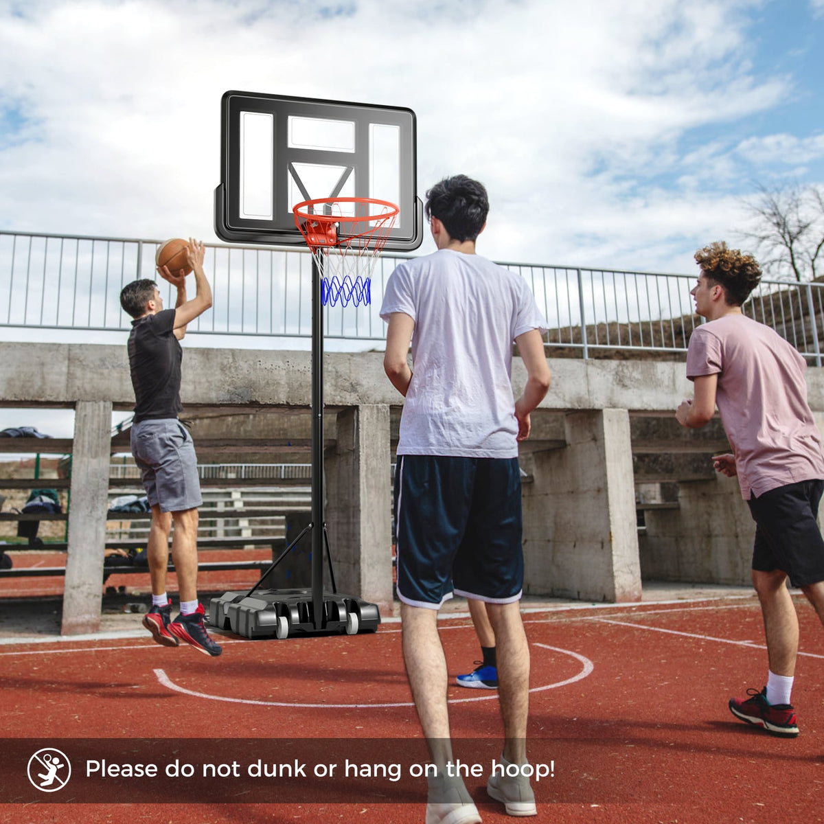 Basketball Rim Springs 4.4-10 Feet Portable Basketball Hoop Adjustable with 2 Wheels and Fill ...