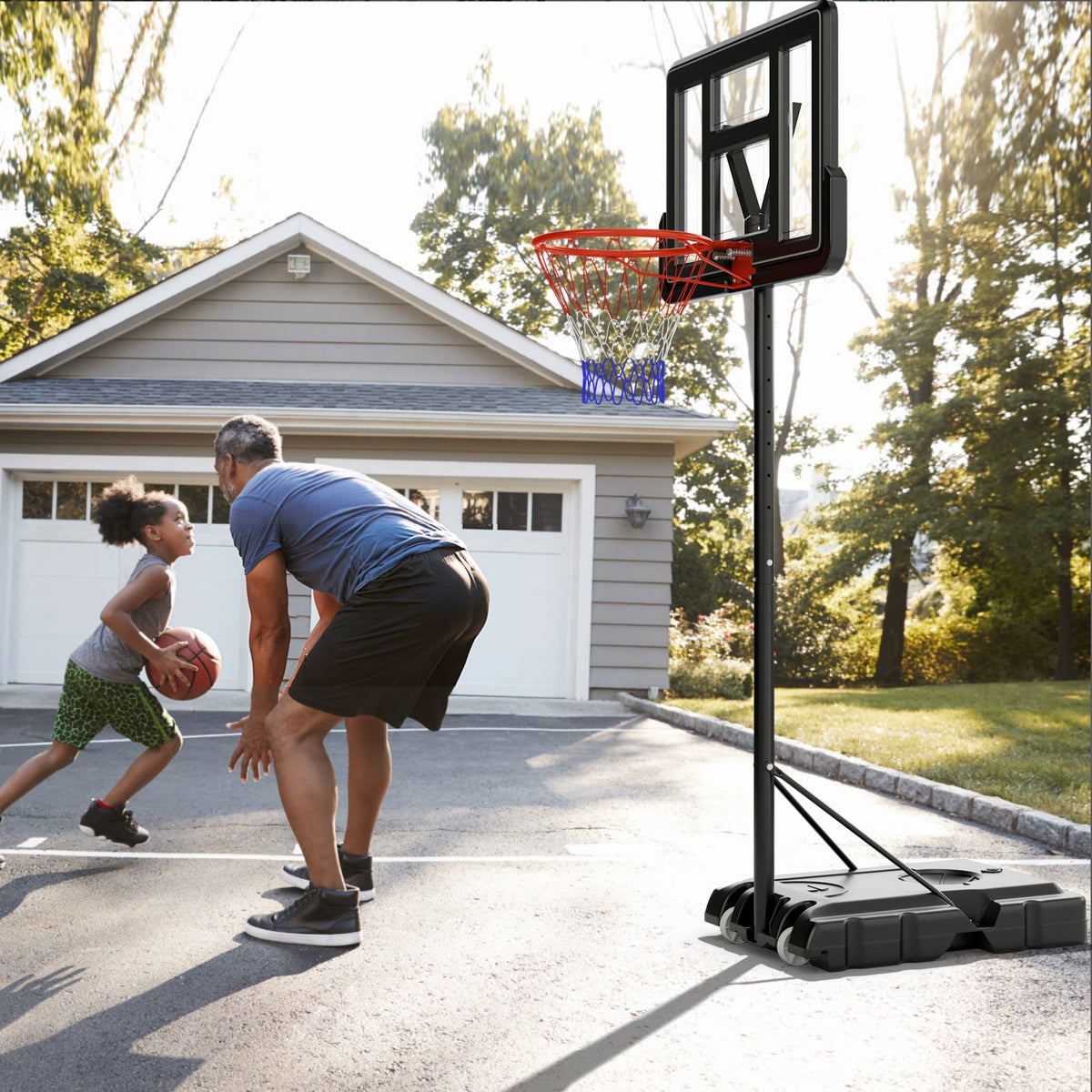Basketball Rim Springs 4.4-10 Feet Portable Basketball Hoop Adjustable with 2 Wheels and Fill ...