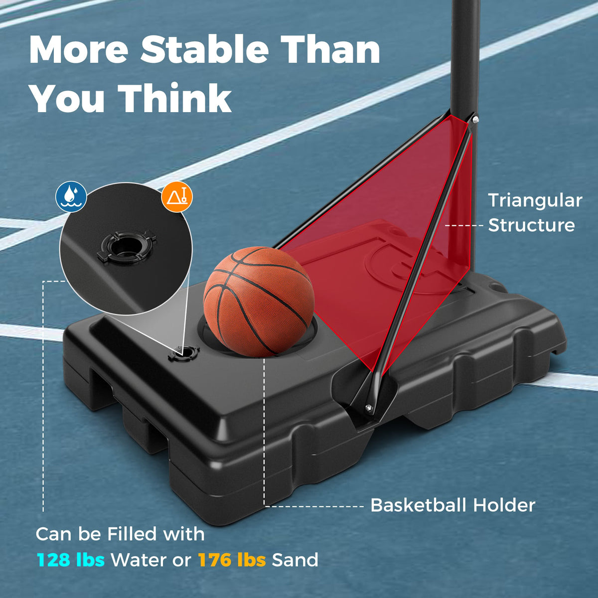 Basketball Rim Springs 4.4-10 Feet Portable Basketball Hoop Adjustable with 2 Wheels and Fill ...