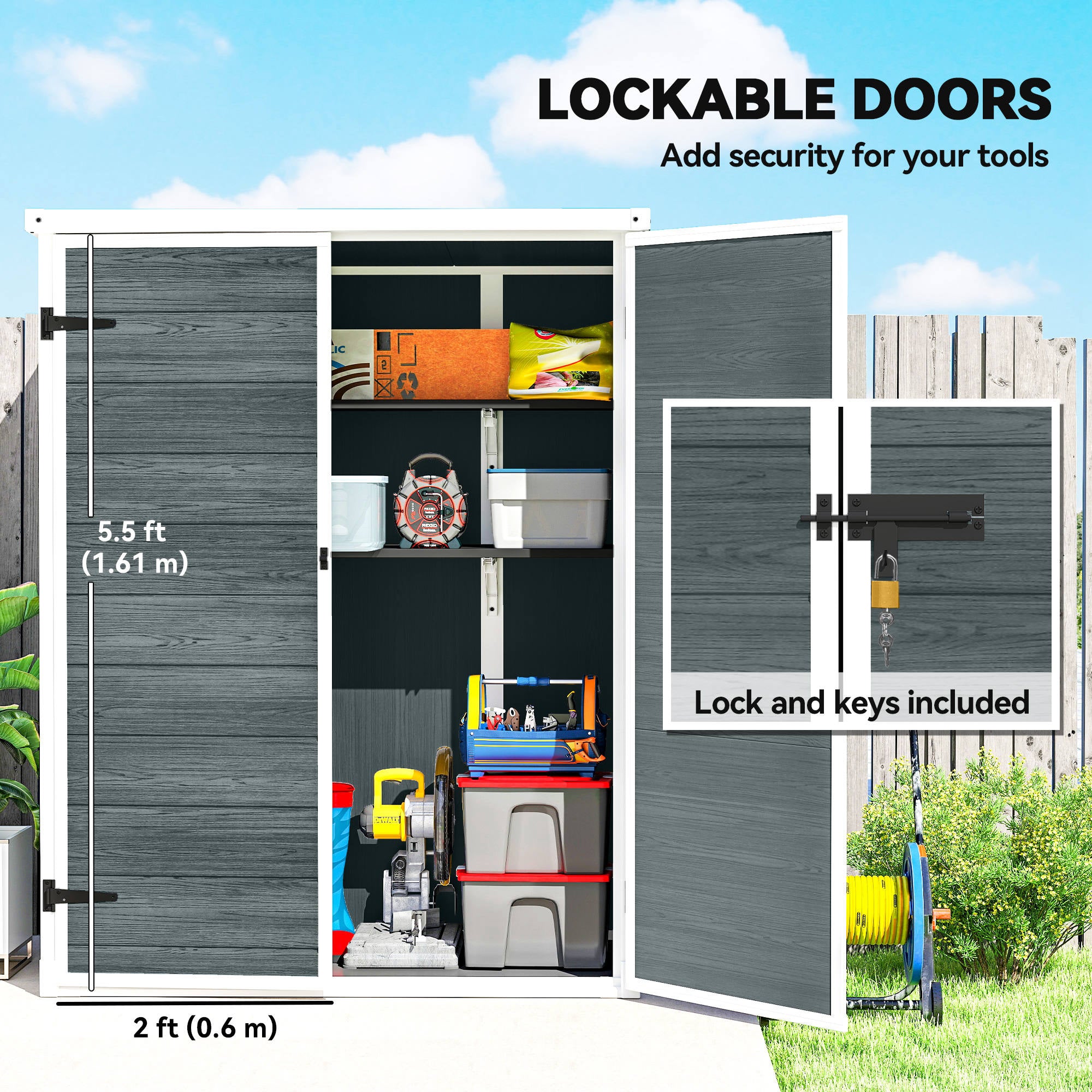 4.4' x 2.3' Plastic Outdoor Storage Shed - Grey-Patio & Garden > Lawn & Garden > Sheds-DECOROLALA