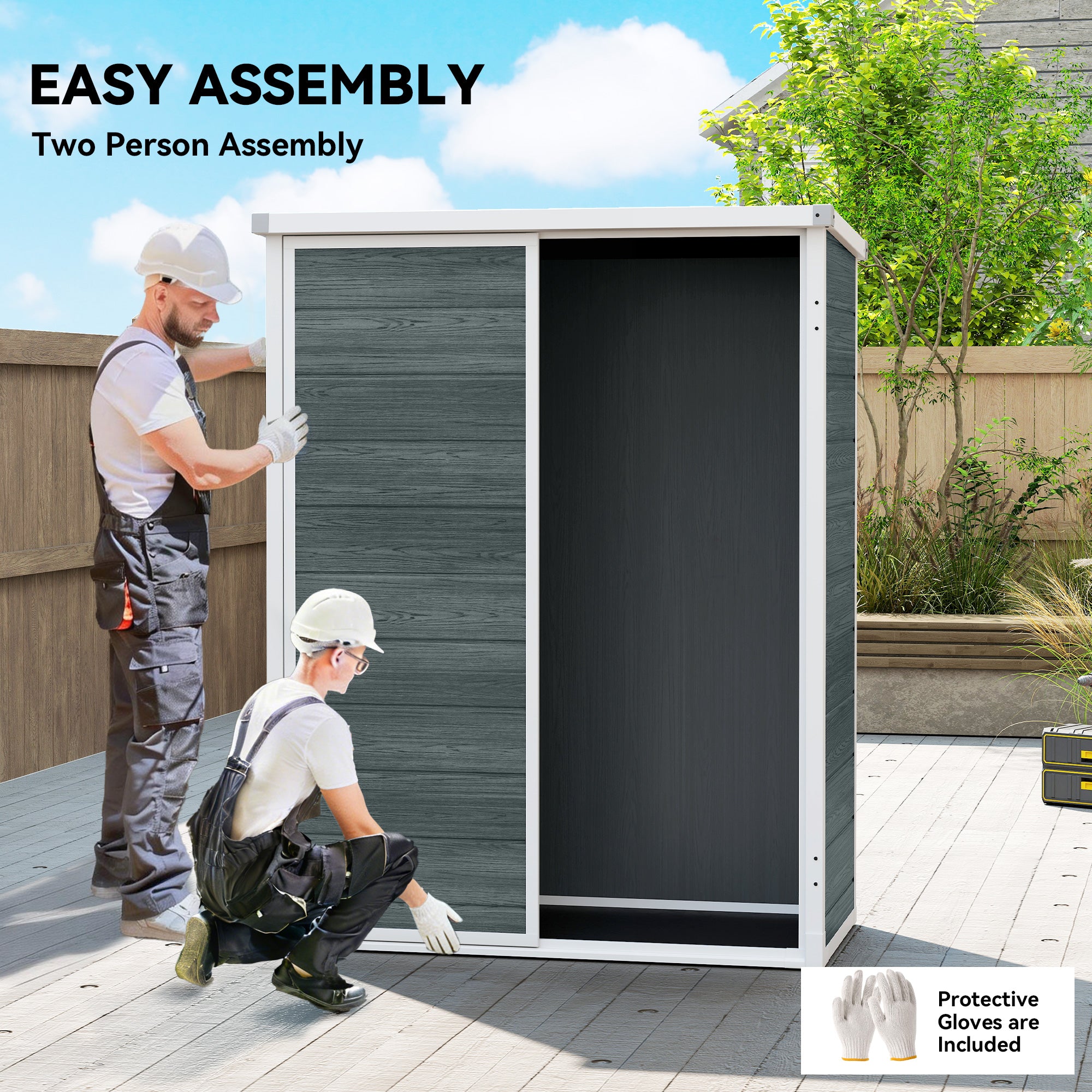 4.4' x 2.3' Plastic Outdoor Storage Shed - Grey-Patio & Garden > Lawn & Garden > Sheds-DECOROLALA