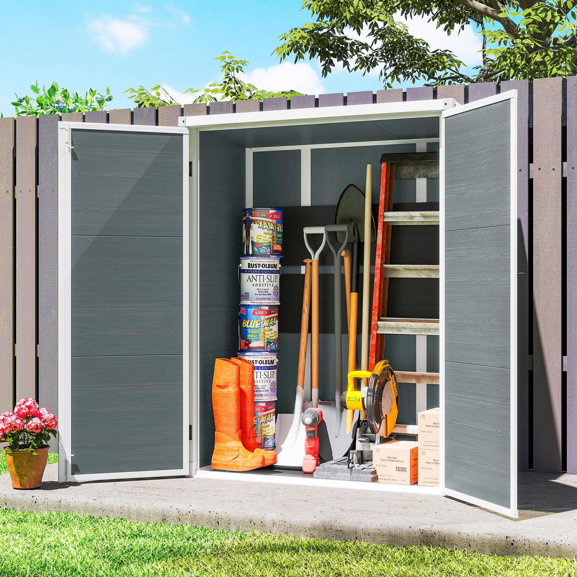 4.4' x 2.3' Plastic Outdoor Storage Shed - Grey-Patio & Garden > Lawn & Garden > Sheds-DECOROLALA