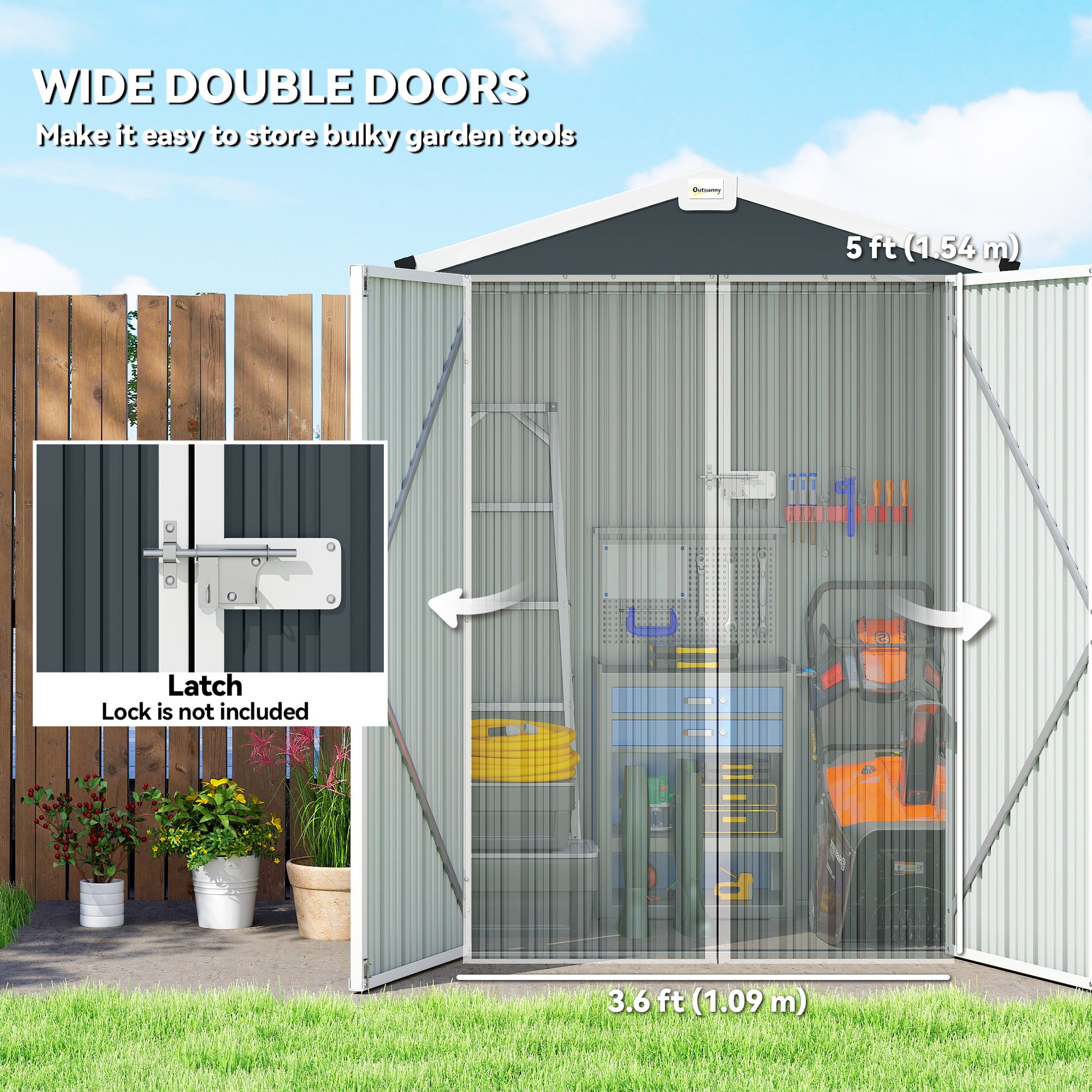 4.4' x 3' Outdoor Storage Shed - Dark Grey Metal Garden Shed-Patio & Garden > Lawn & Garden > Sheds-DECOROLALA