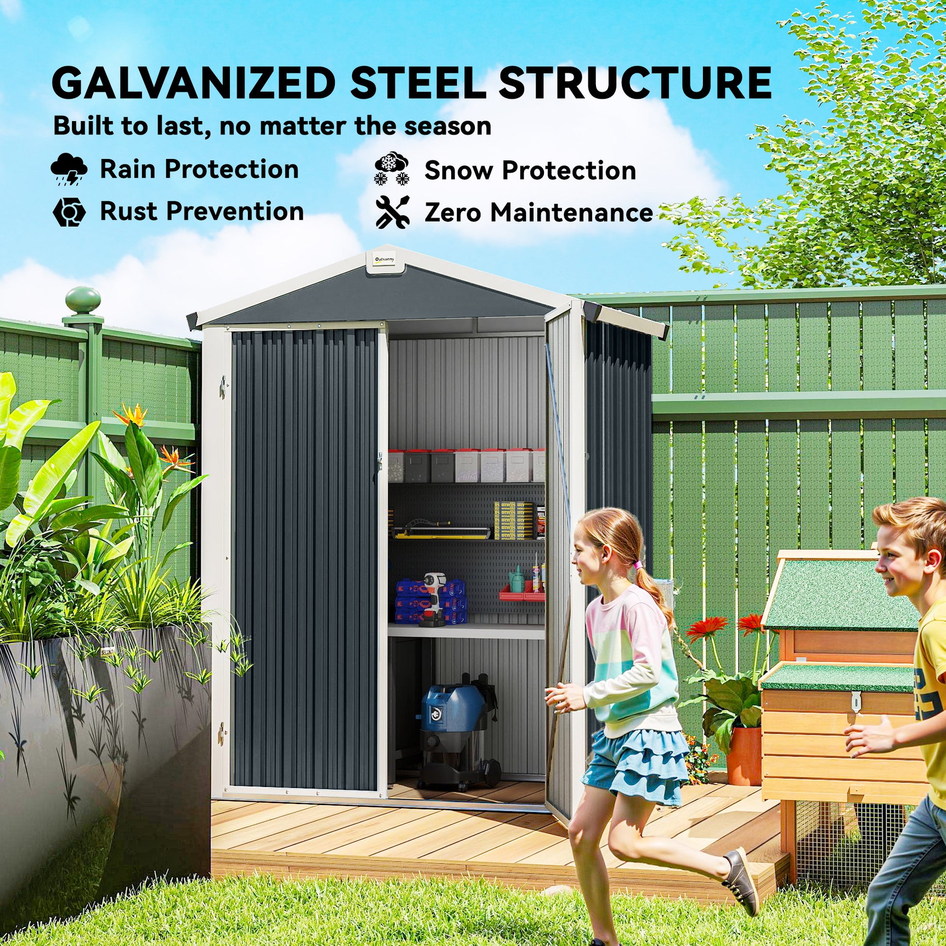 4.4' x 3' Outdoor Storage Shed - Dark Grey Metal Garden Shed-Patio & Garden > Lawn & Garden > Sheds-DECOROLALA