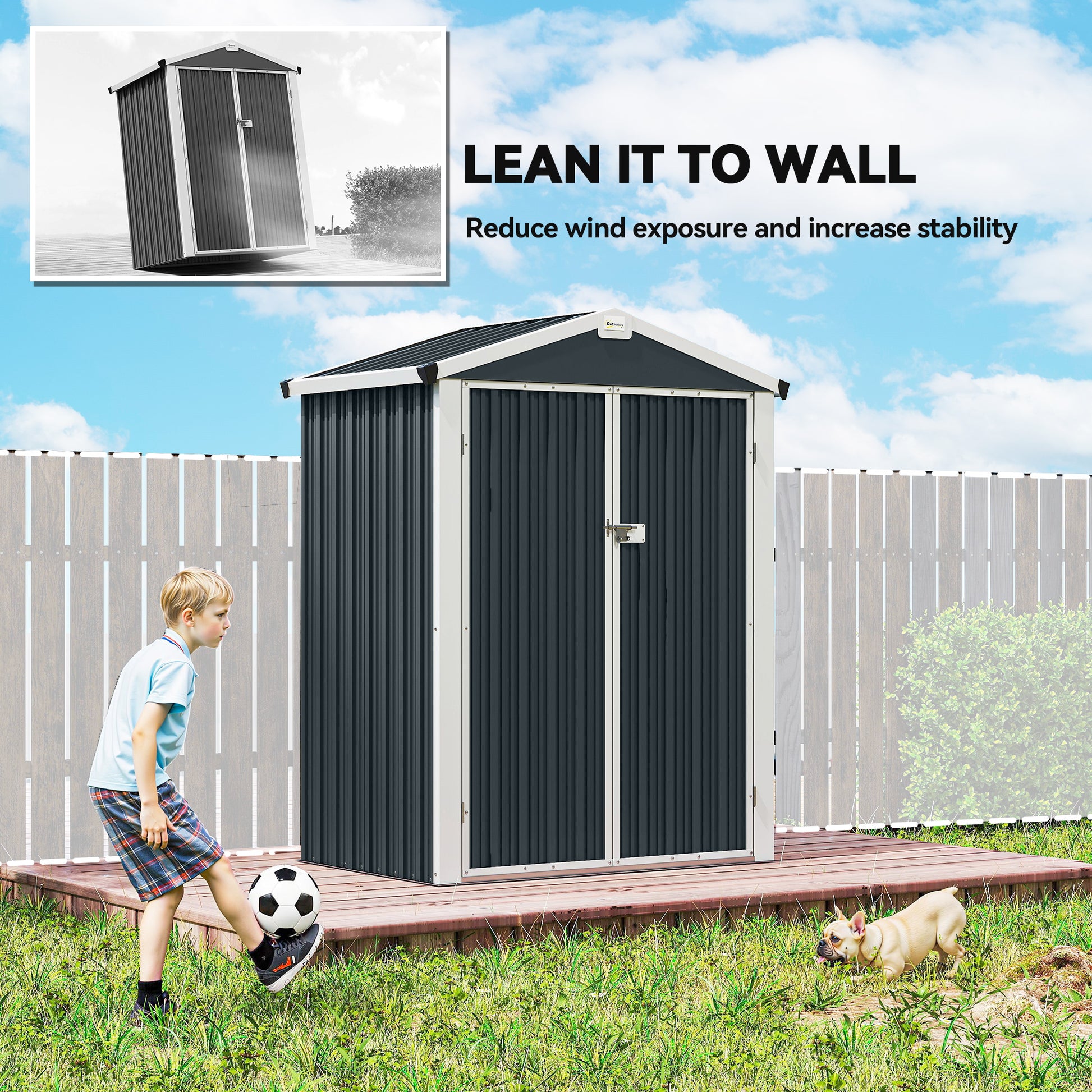 4.4' x 3' Outdoor Storage Shed - Dark Grey Metal Garden Shed-Patio & Garden > Lawn & Garden > Sheds-DECOROLALA