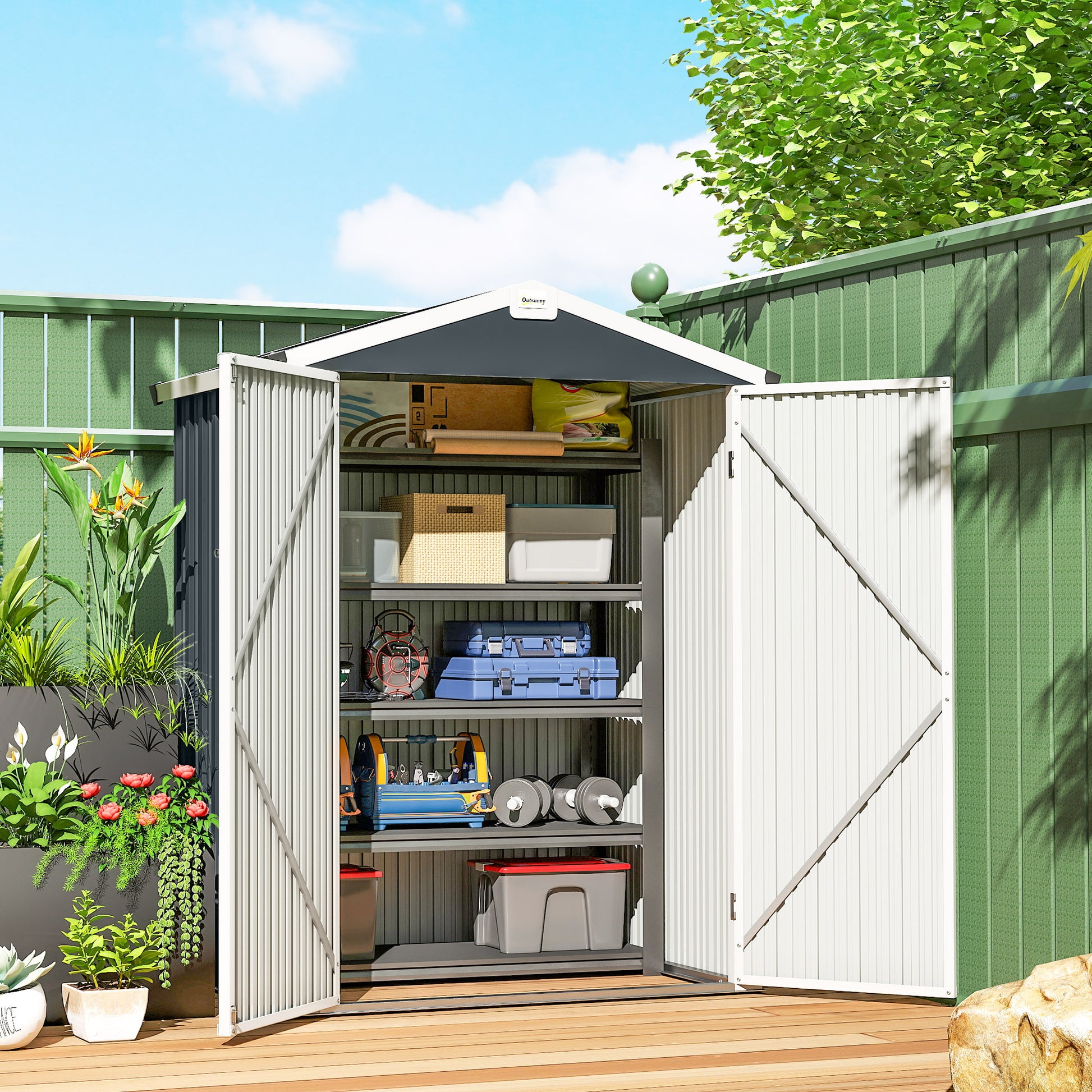 4.4' x 3' Outdoor Storage Shed - Dark Grey Metal Garden Shed-Patio & Garden > Lawn & Garden > Sheds-DECOROLALA