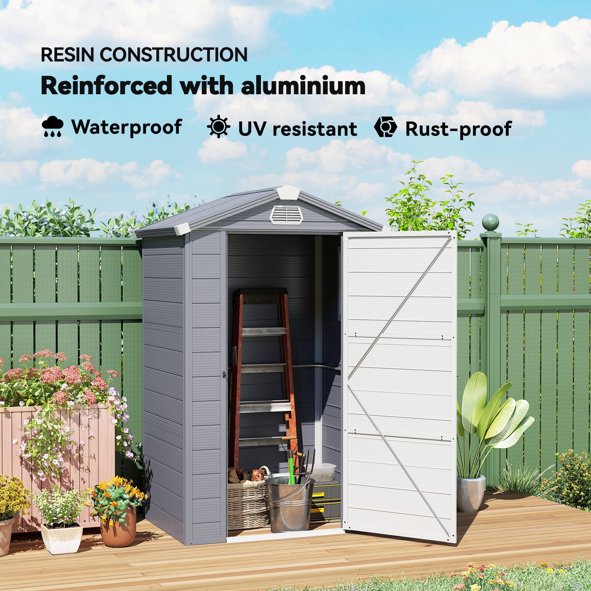 4.4' x 3.3' Plastic Garden Storage Shed - Dark Grey-Patio & Garden > Lawn & Garden > Sheds-DECOROLALA