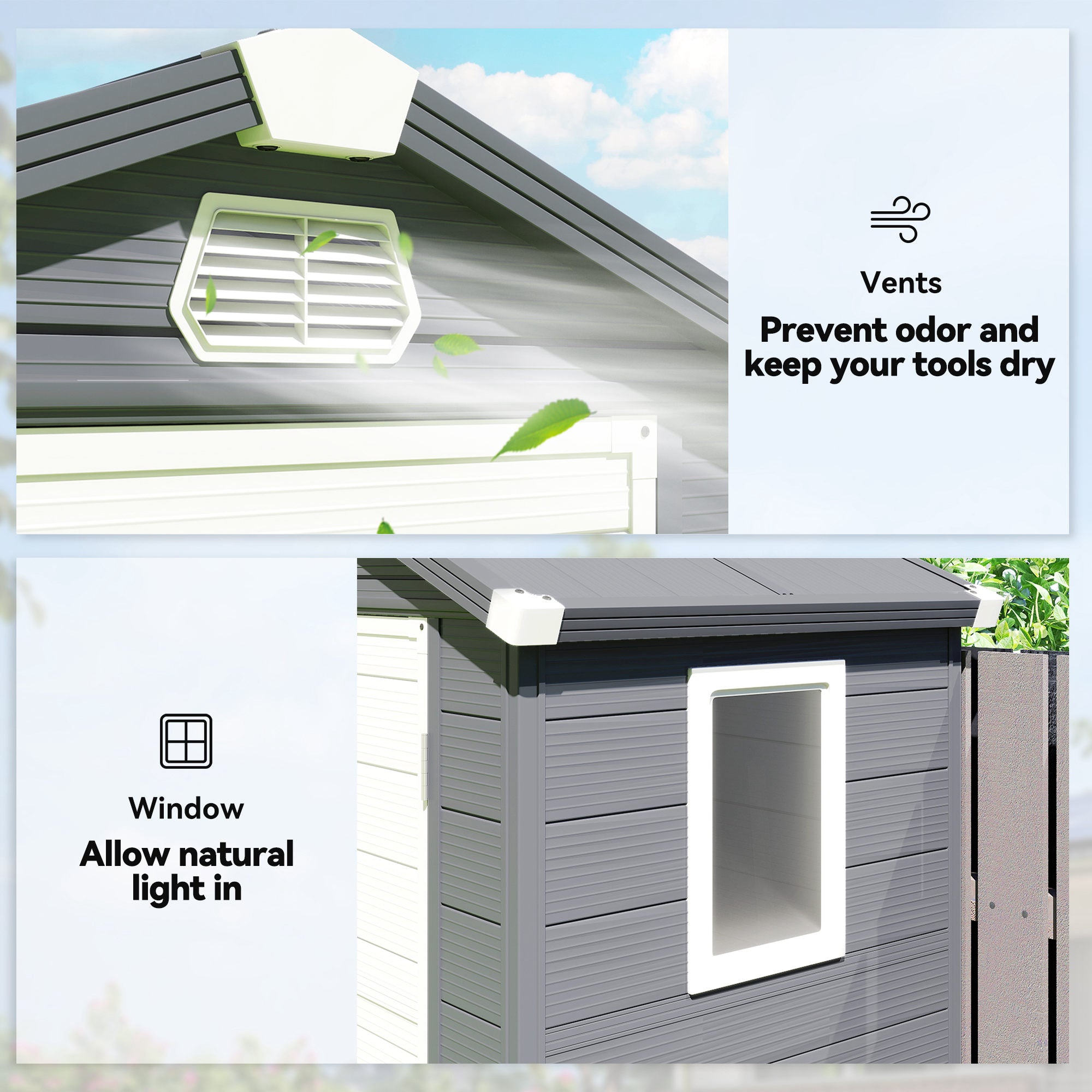 4.4' x 3.3' Plastic Garden Storage Shed - Dark Grey-Patio & Garden > Lawn & Garden > Sheds-DECOROLALA