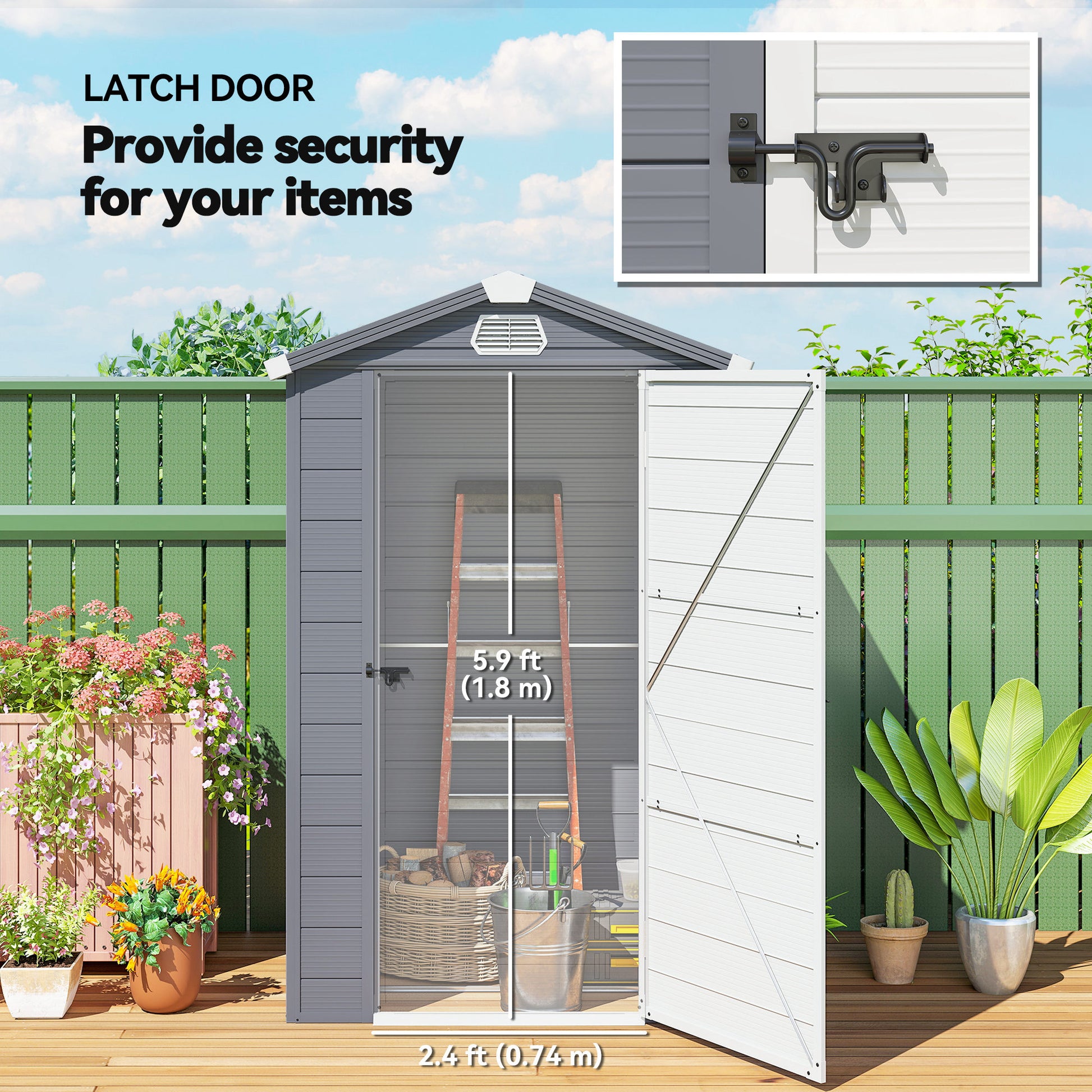 4.4' x 3.3' Plastic Garden Storage Shed - Dark Grey-Patio & Garden > Lawn & Garden > Sheds-DECOROLALA