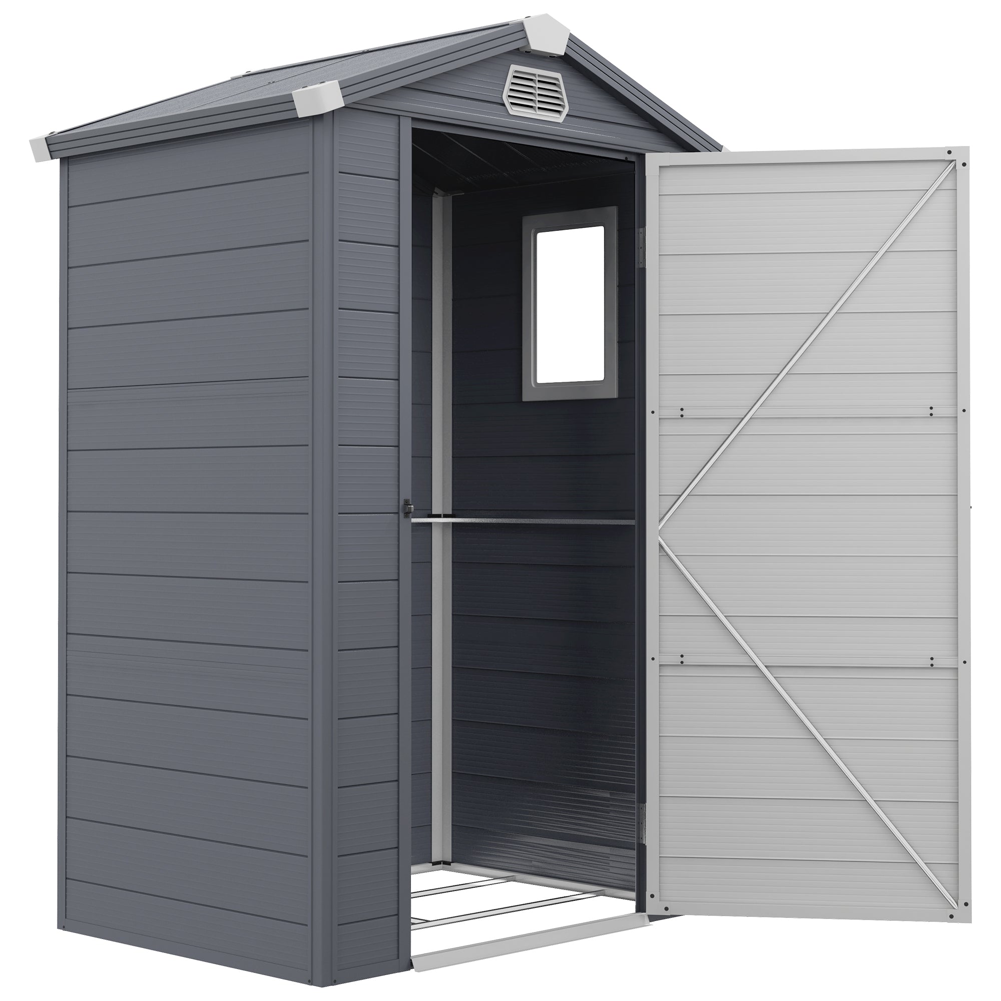 4.4' x 3.3' Plastic Garden Storage Shed - Dark Grey-Patio & Garden > Lawn & Garden > Sheds-DECOROLALA