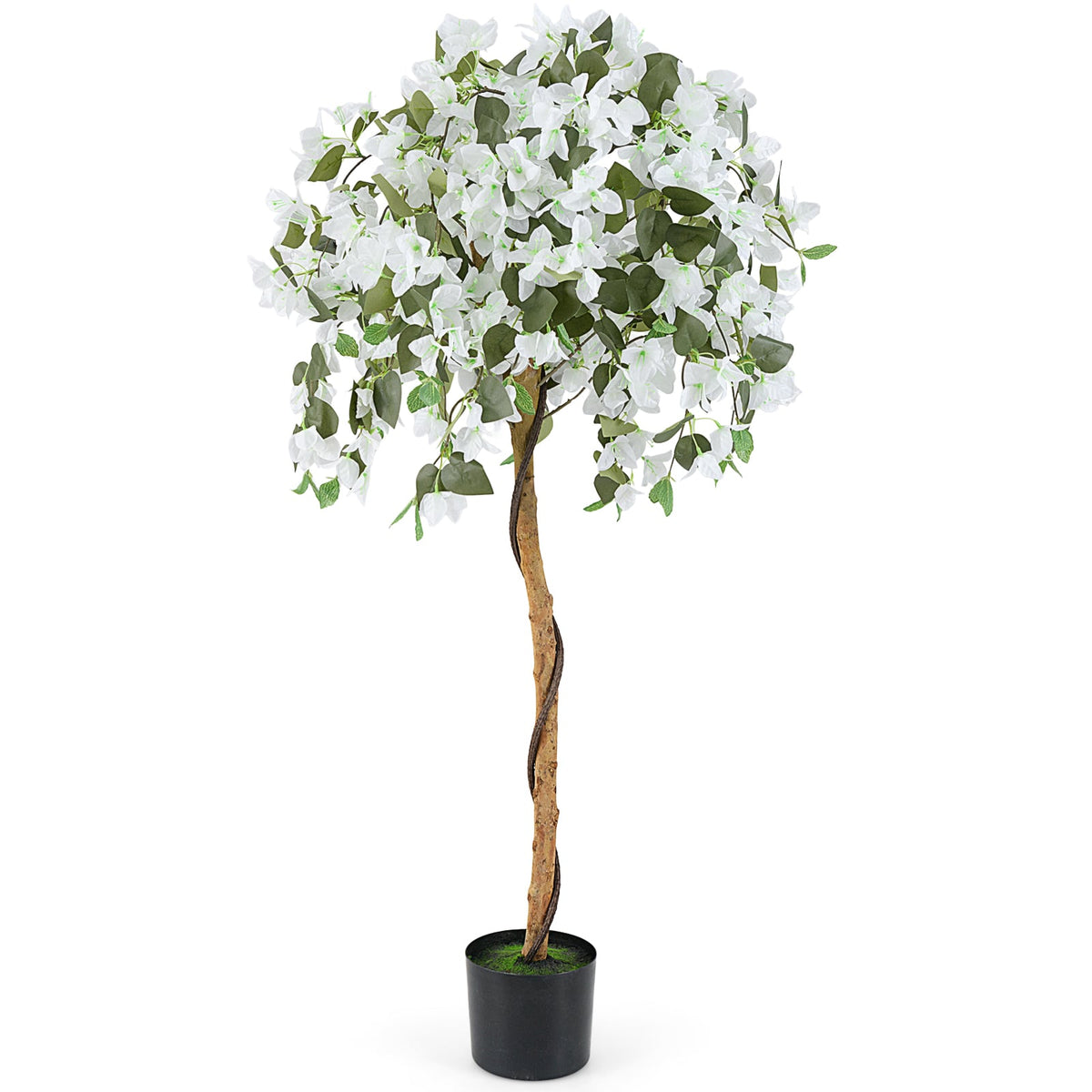 4.5 Feet Artificial Azalea Tree with Cement Pot-White-Artificial Plants-DECOROLALA