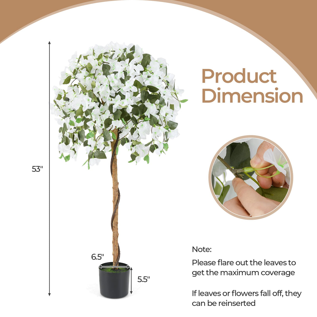 4.5 Feet Artificial Azalea Tree with Cement Pot-White-Artificial Plants-DECOROLALA