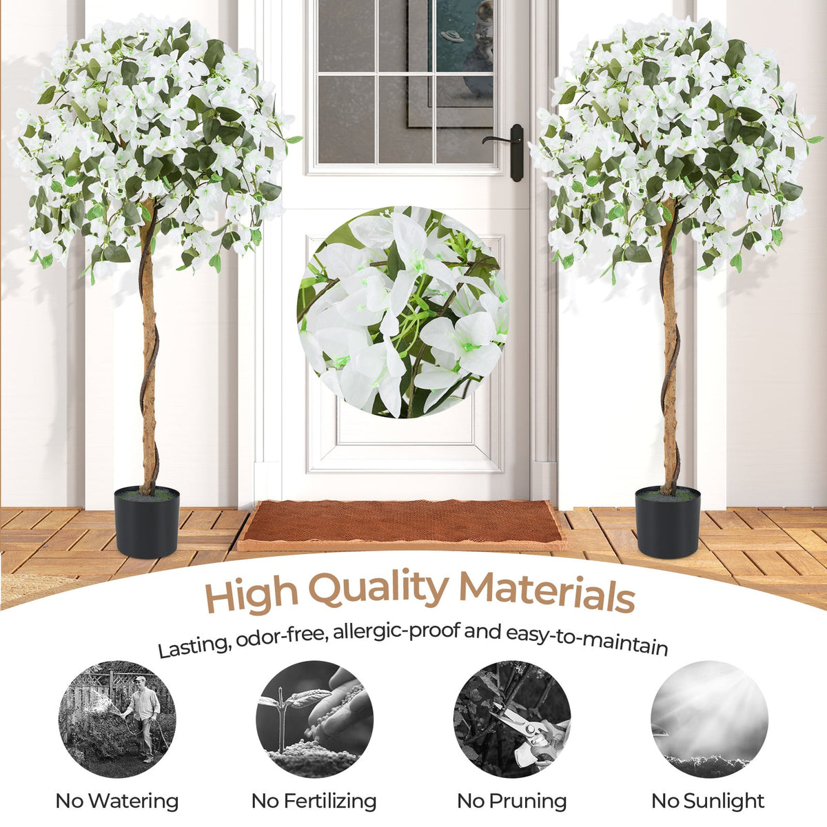 4.5 Feet Artificial Azalea Tree with Cement Pot-White-Artificial Plants-DECOROLALA