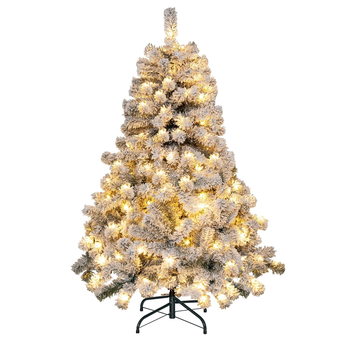 4.5 Feet Pre-Lit Premium Snow Flocked Christmas Tree with 150 Lights-Christmas Trees-DECOROLALA