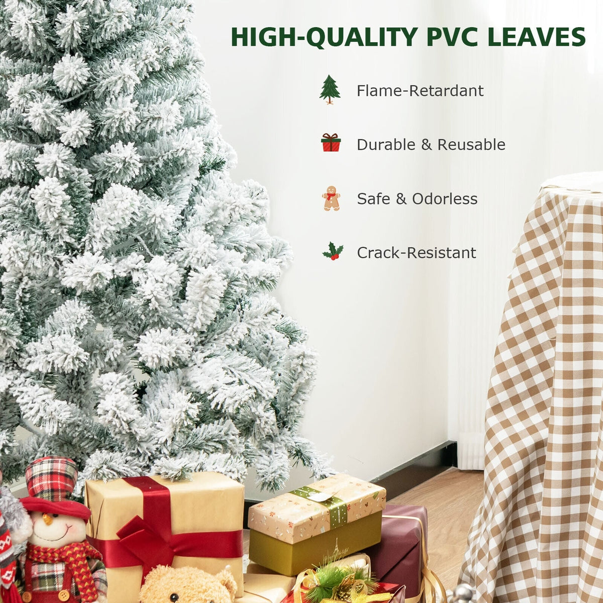 4.5 Feet Pre-Lit Premium Snow Flocked Christmas Tree with 150 Lights-Christmas Trees-DECOROLALA