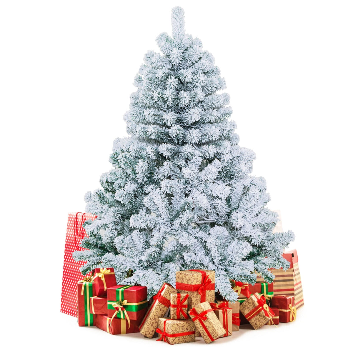 4.5 Feet Pre-Lit Premium Snow Flocked Christmas Tree with 150 Lights-Christmas Trees-DECOROLALA