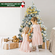 4.5 Feet Pre-Lit Premium Snow Flocked Christmas Tree with 150 Lights-Christmas Trees-DECOROLALA