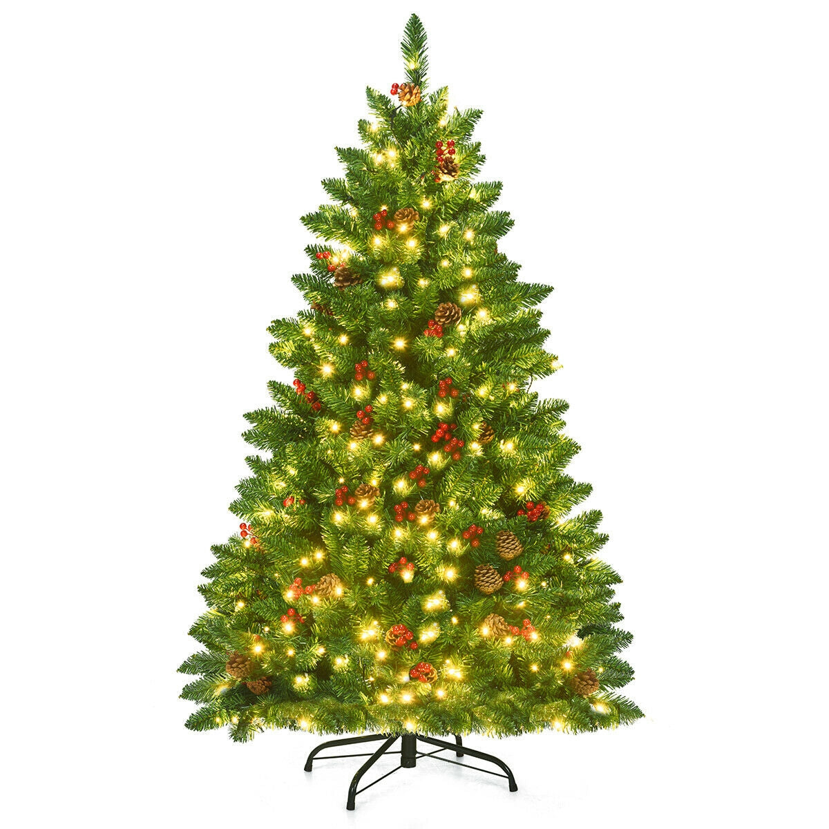 4.5 Feet Pre-lit Hinged Christmas Tree with 300 LED Lights-Christmas Trees-DECOROLALA