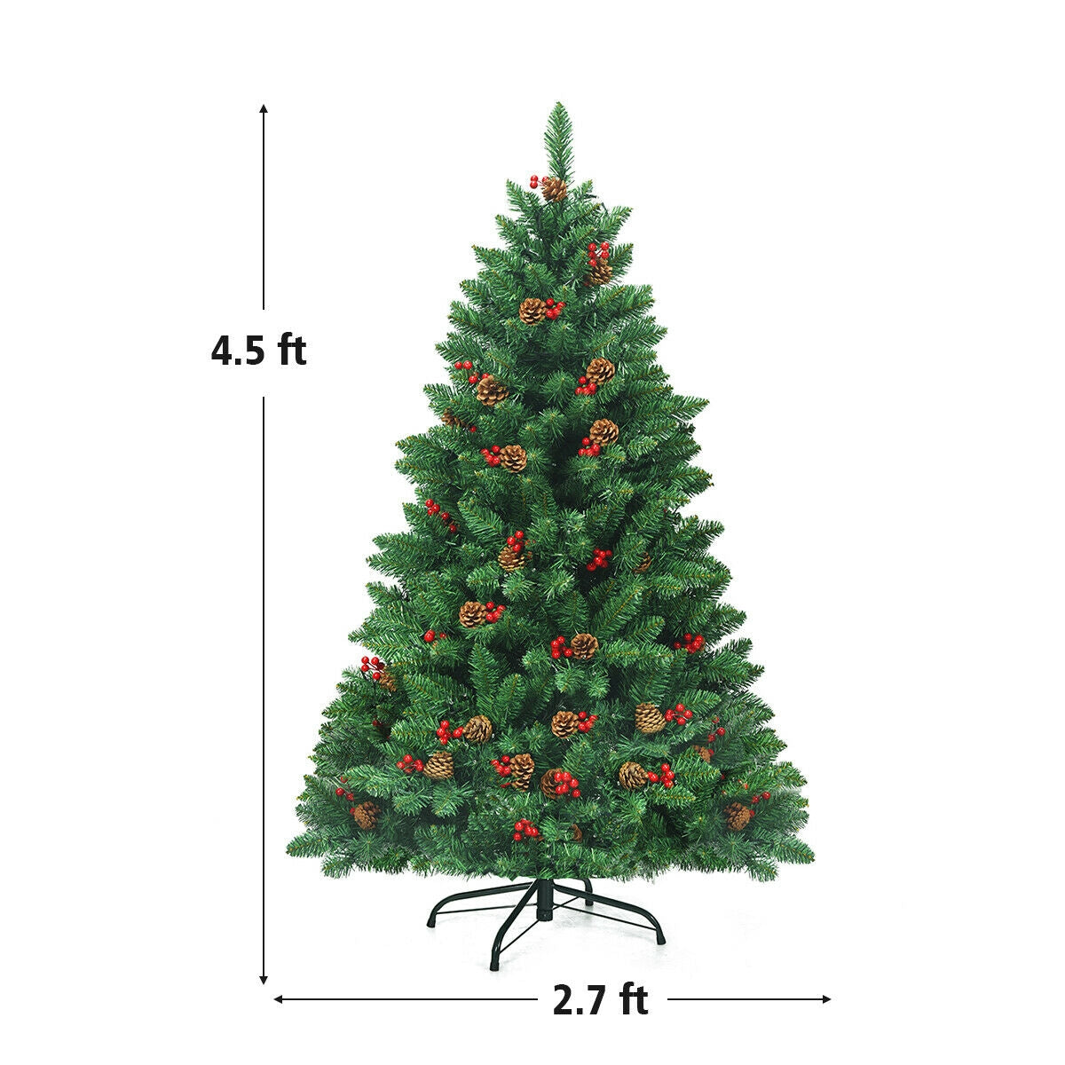 4.5 Feet Pre-lit Hinged Christmas Tree with 300 LED Lights-Christmas Trees-DECOROLALA